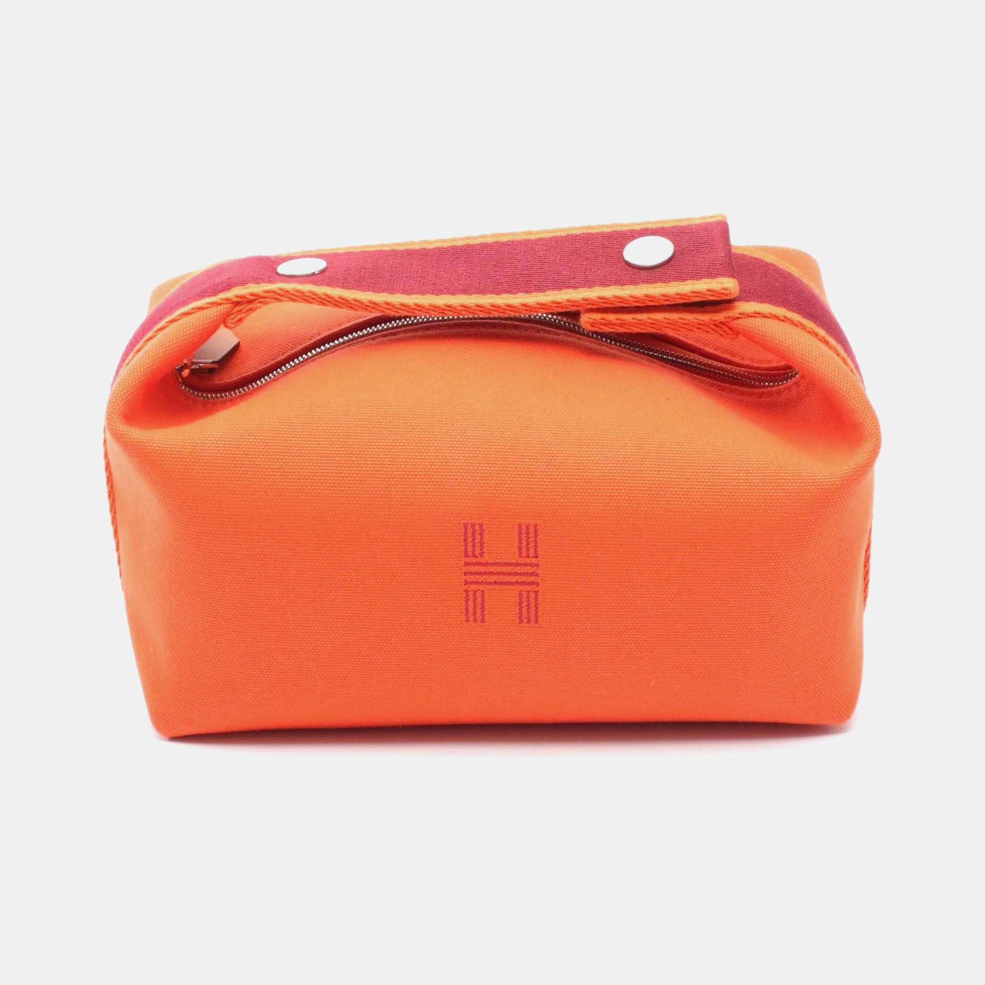 Pre-owned Hermes Bride-a Brac Pm Orange Feu Bordeaux Canvas Pouch Bag