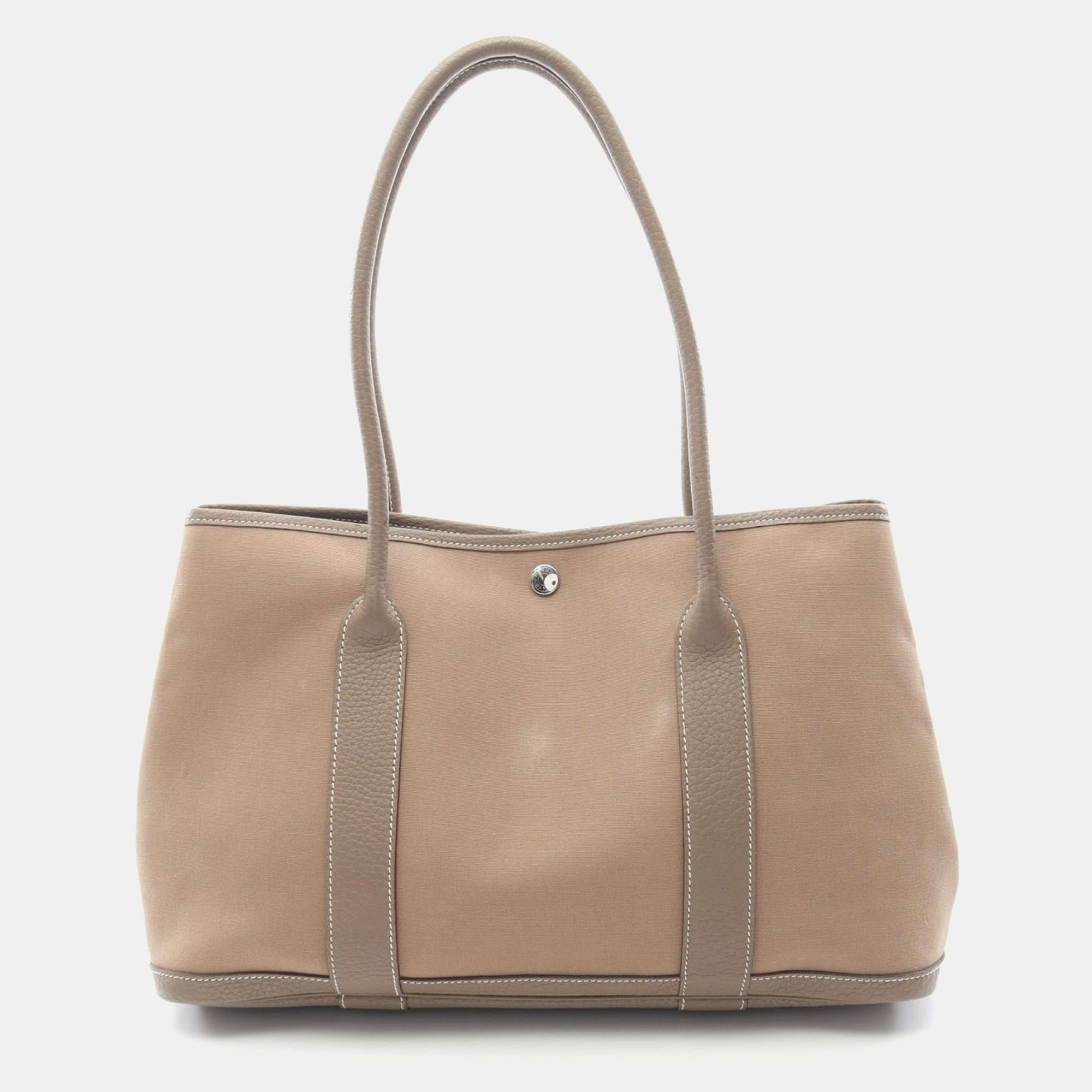 Pre-owned Hermes Garden Party Pm Etoupe P Toile Officier Canvas Negonda Bag In Brown