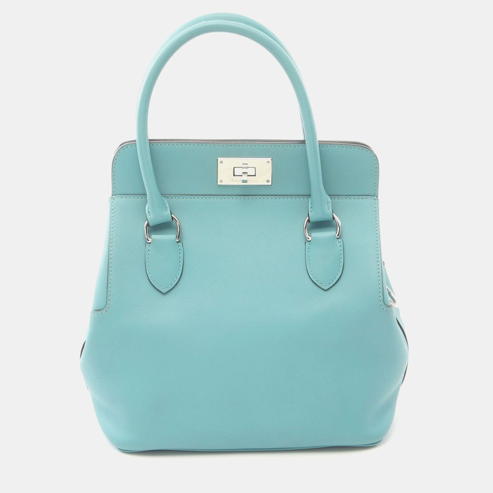 Pre-owned Hermes Toolbox 20 Blue Atoll Swift Leather T No Strap Bag