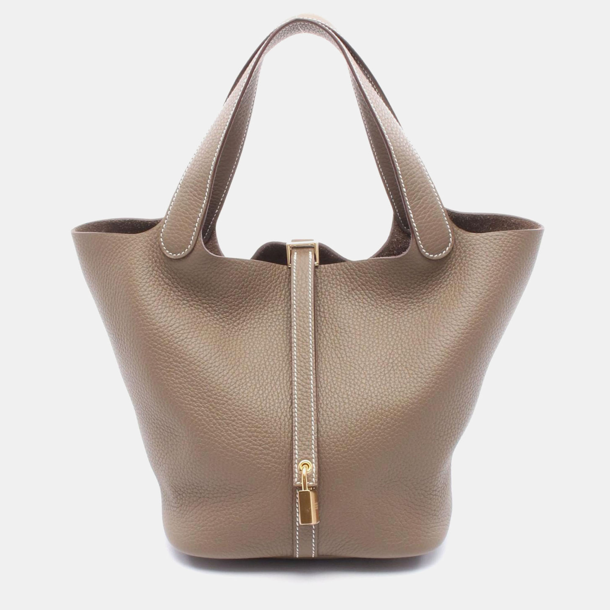 

Hermes Picotin Lock Etoupe Taurillon Clemence Bucket Bag, Brown