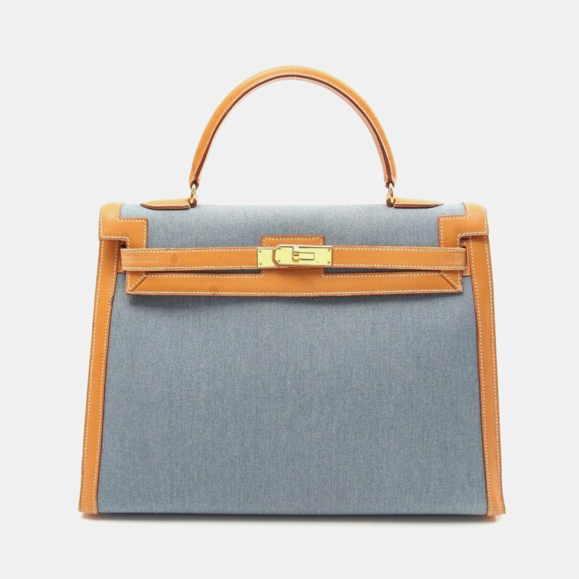 Pre-owned Hermes Kelly 35 Blue Natural Denim Bag