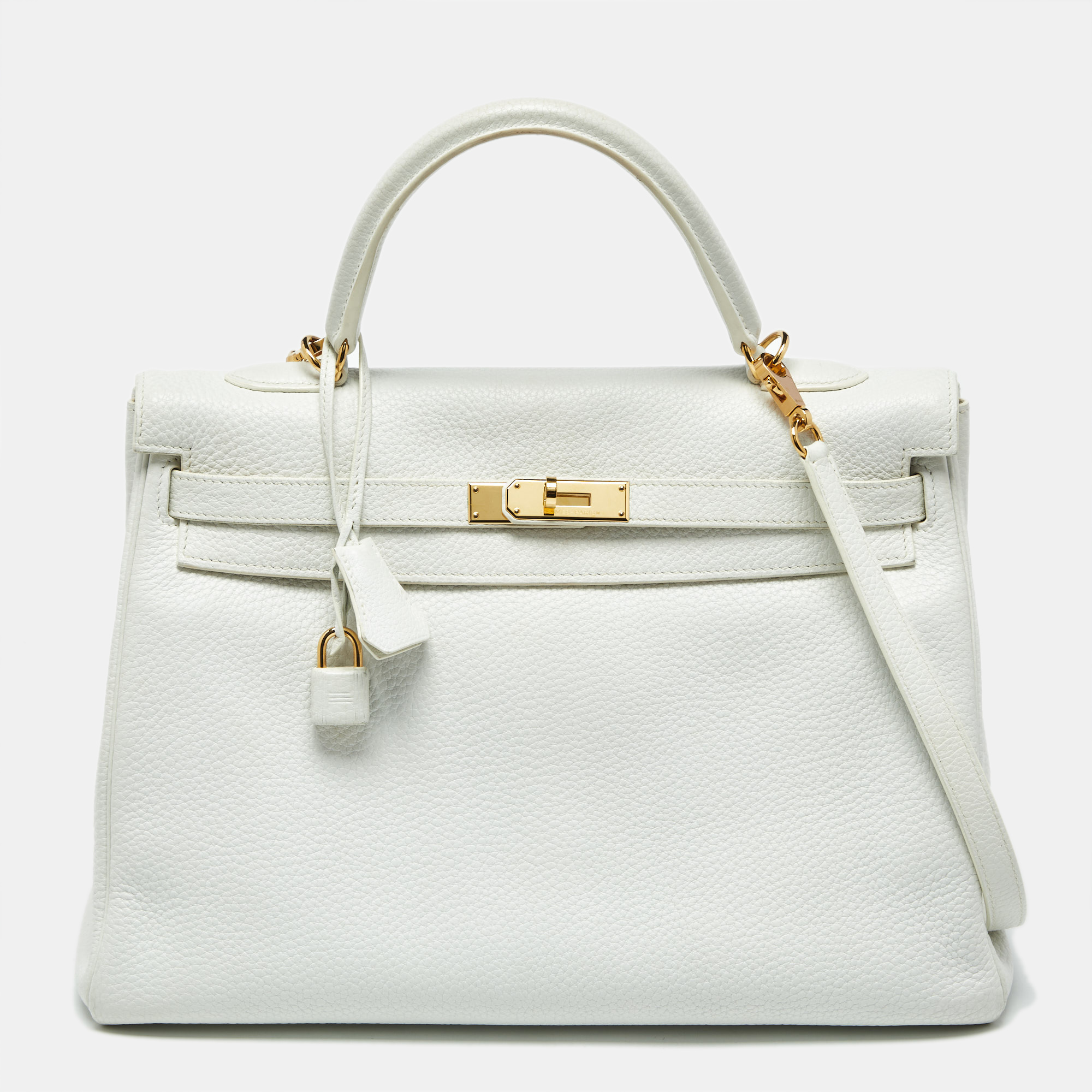 

Hermes Blanc Togo Leather Gold Finish Kelly Retourne 35 Bag, White