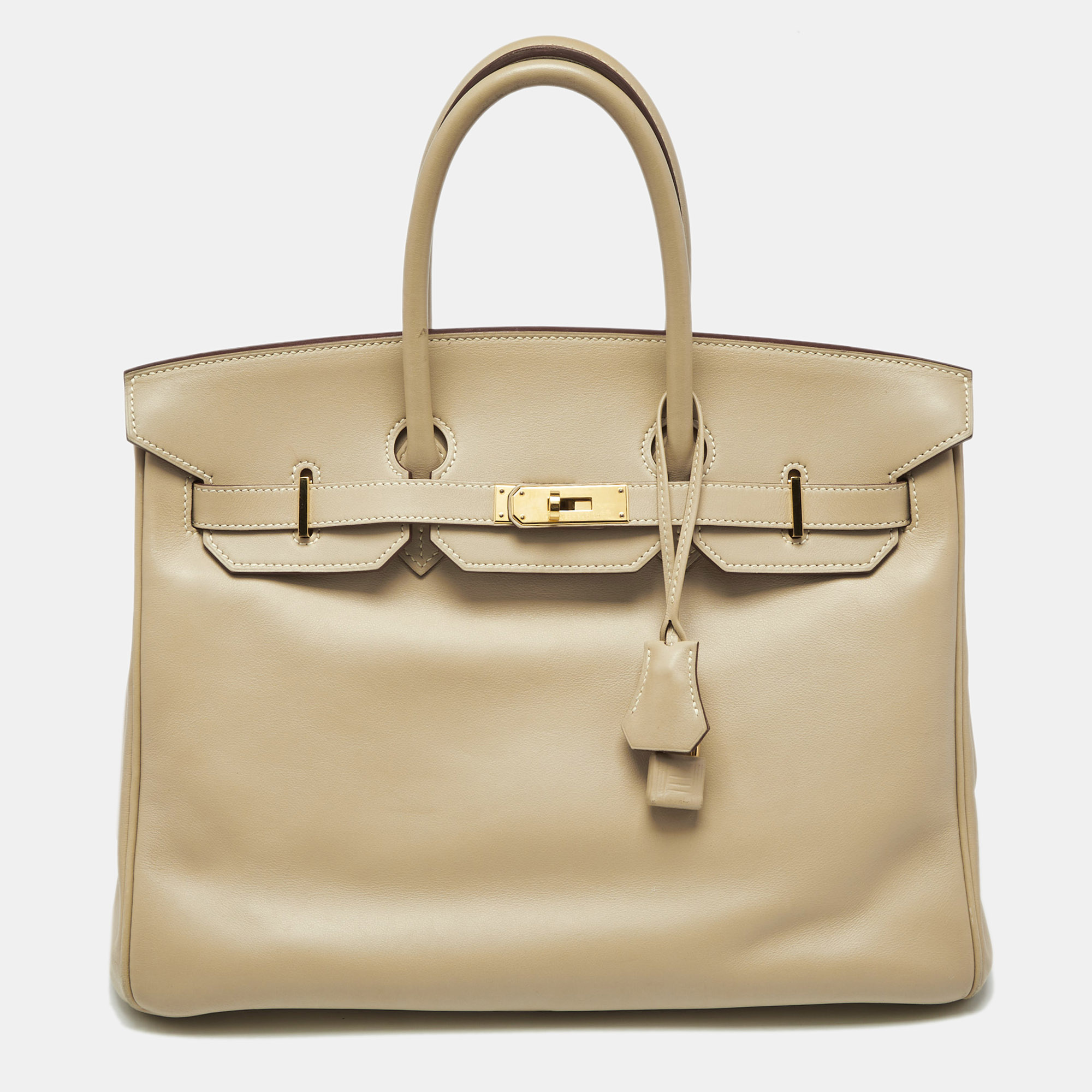 Pre-owned Hermes Beige Swift Leather Gold Finish Birkin 35 Bag In Sand