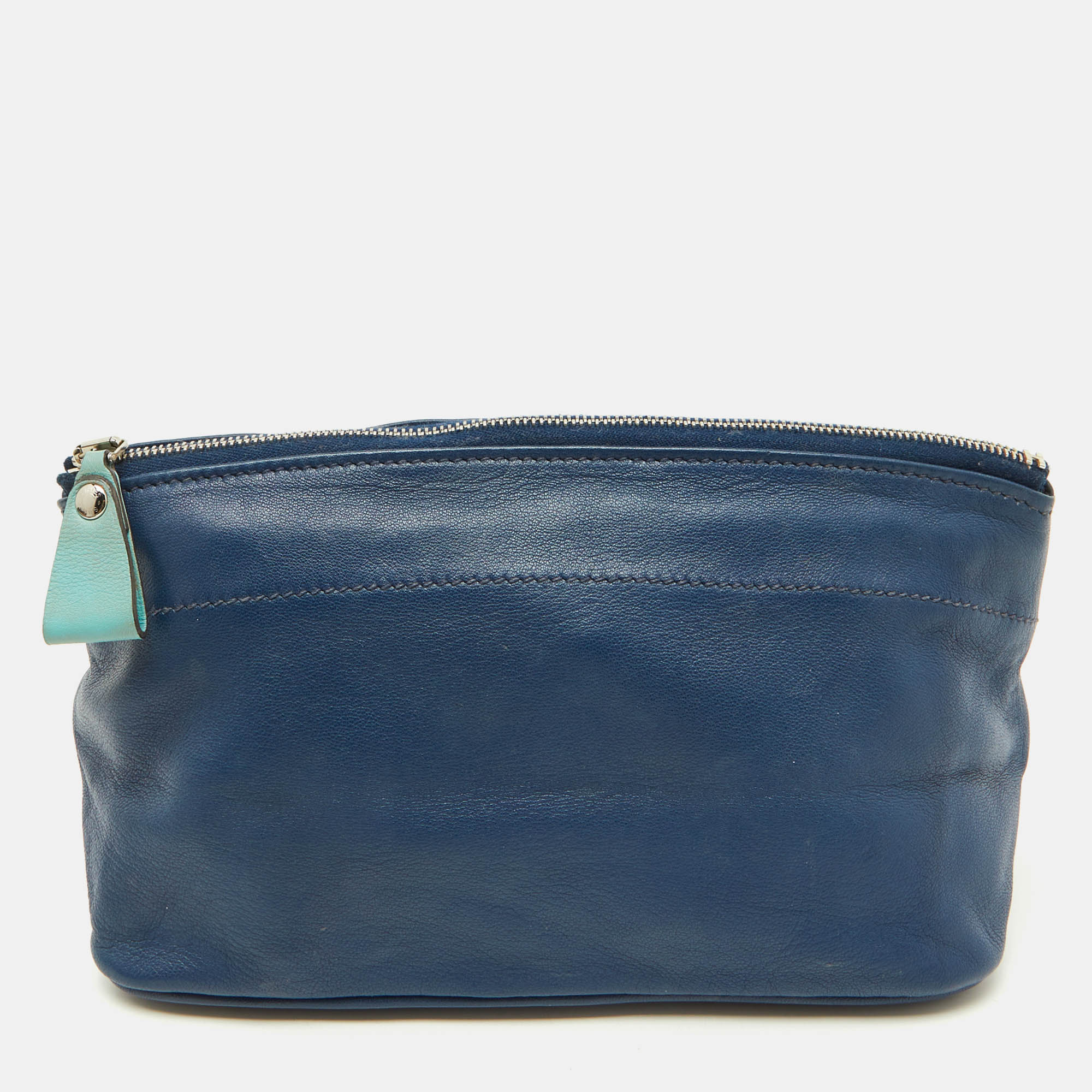 Pre-owned Hermes Bleu Navy Swift Leather Tohubohu Pouch Mm Bag In Blue