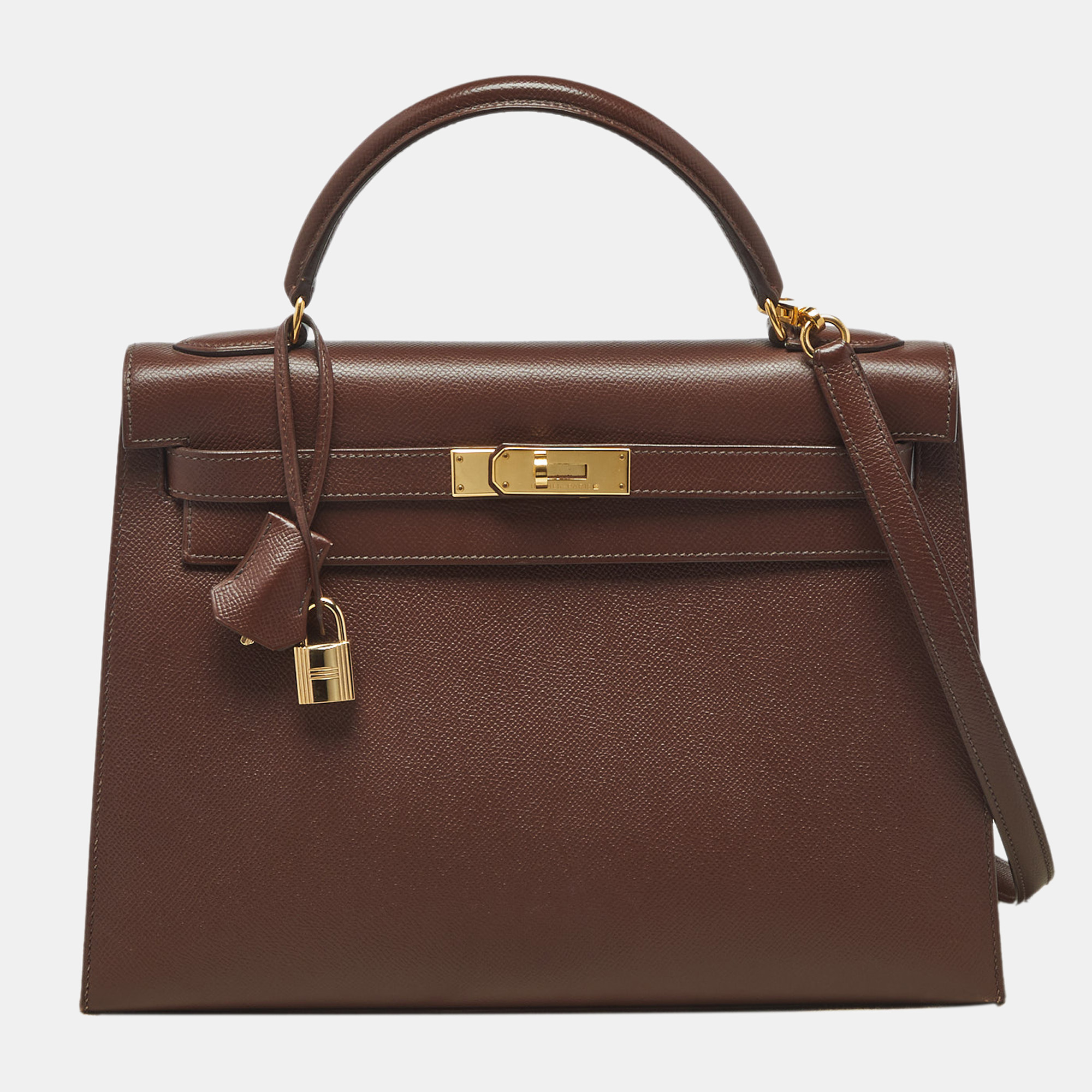 

Hermes Chocolat Courchevel Leather Gold Finish Kelly Sellier 32 Bag, Brown