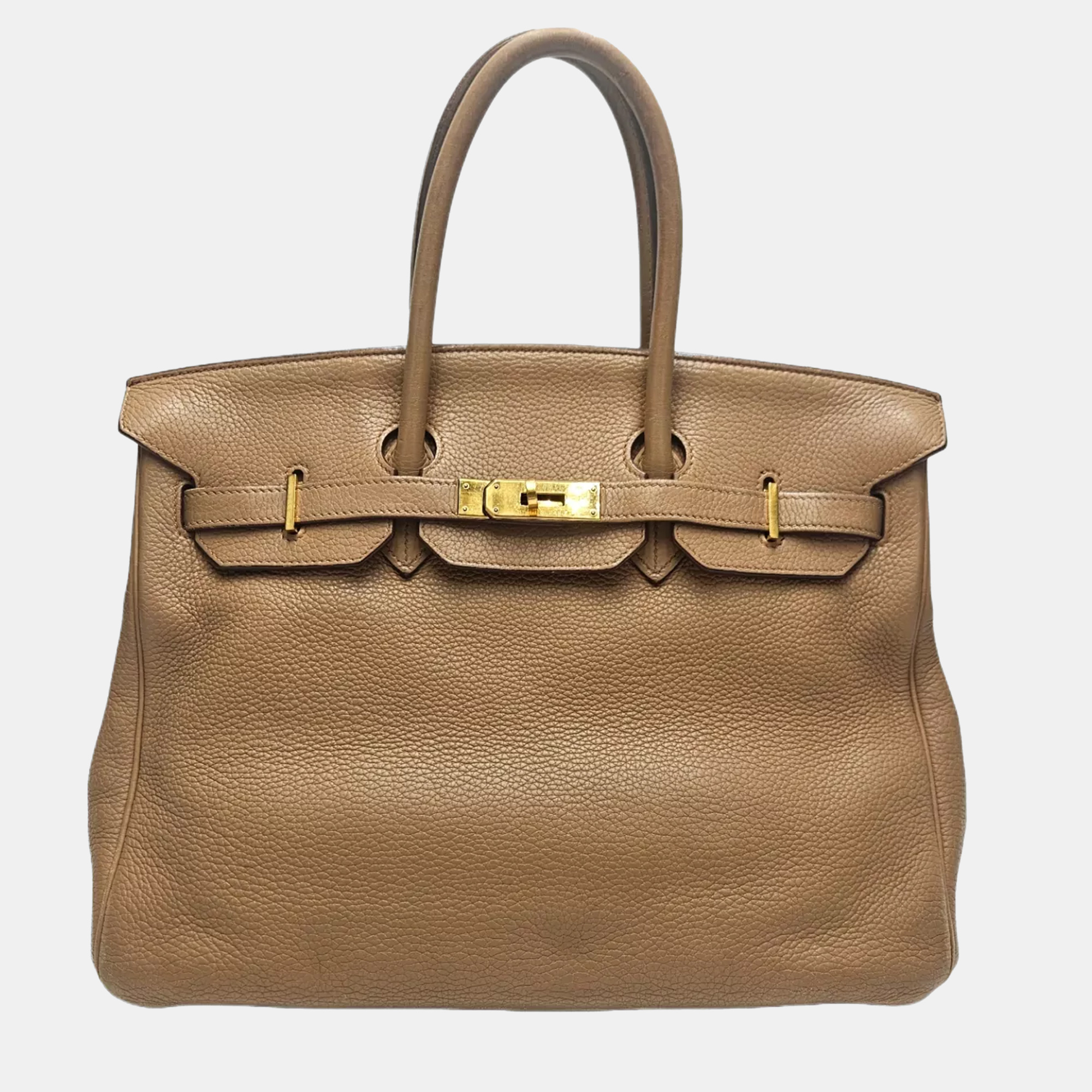 

Hermes Birkin 35 Beige Clemence Leather Gold Hardware Tote Bag