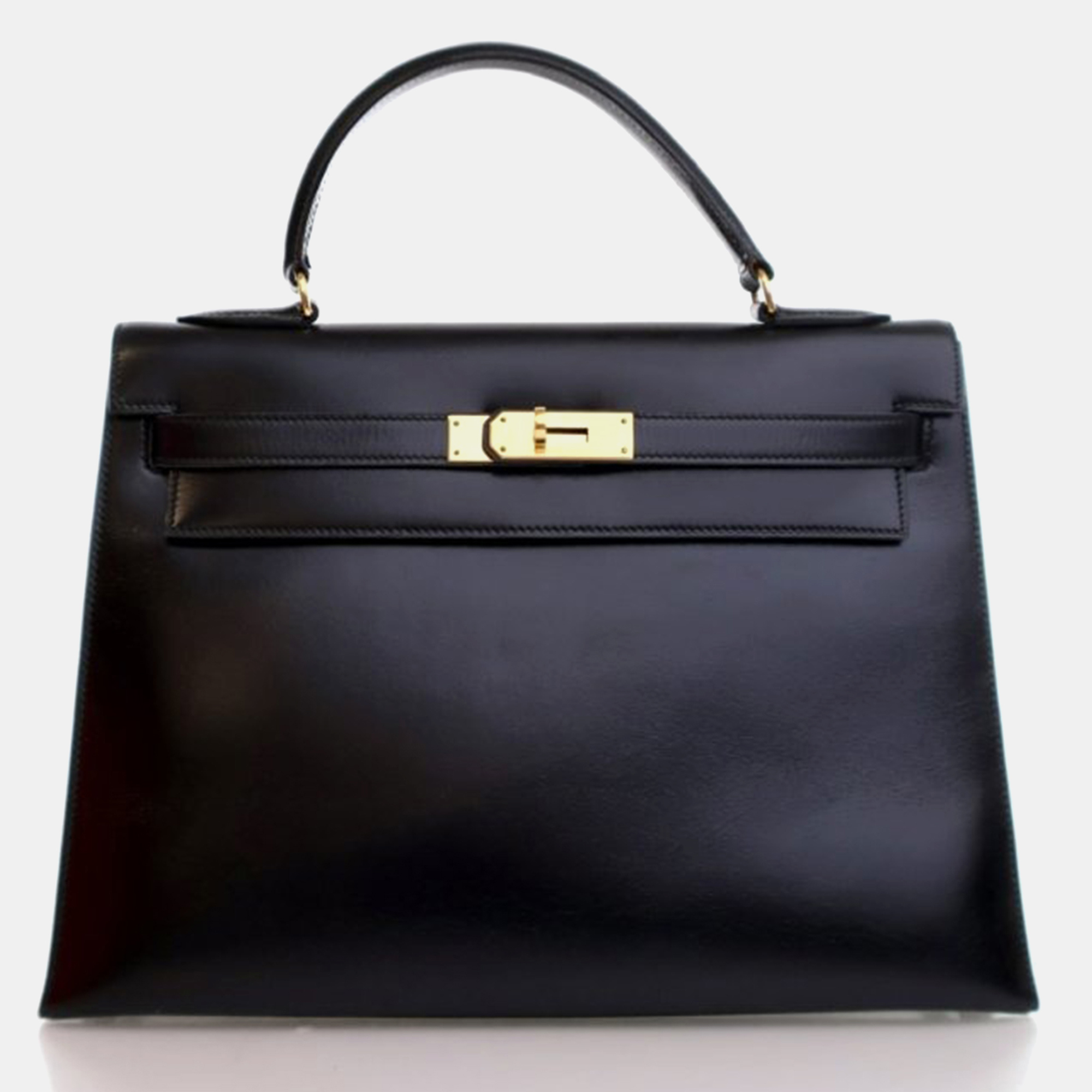 

Hermes Kelly Sellier Vintage 32 Black Box Calf Leather Handbag