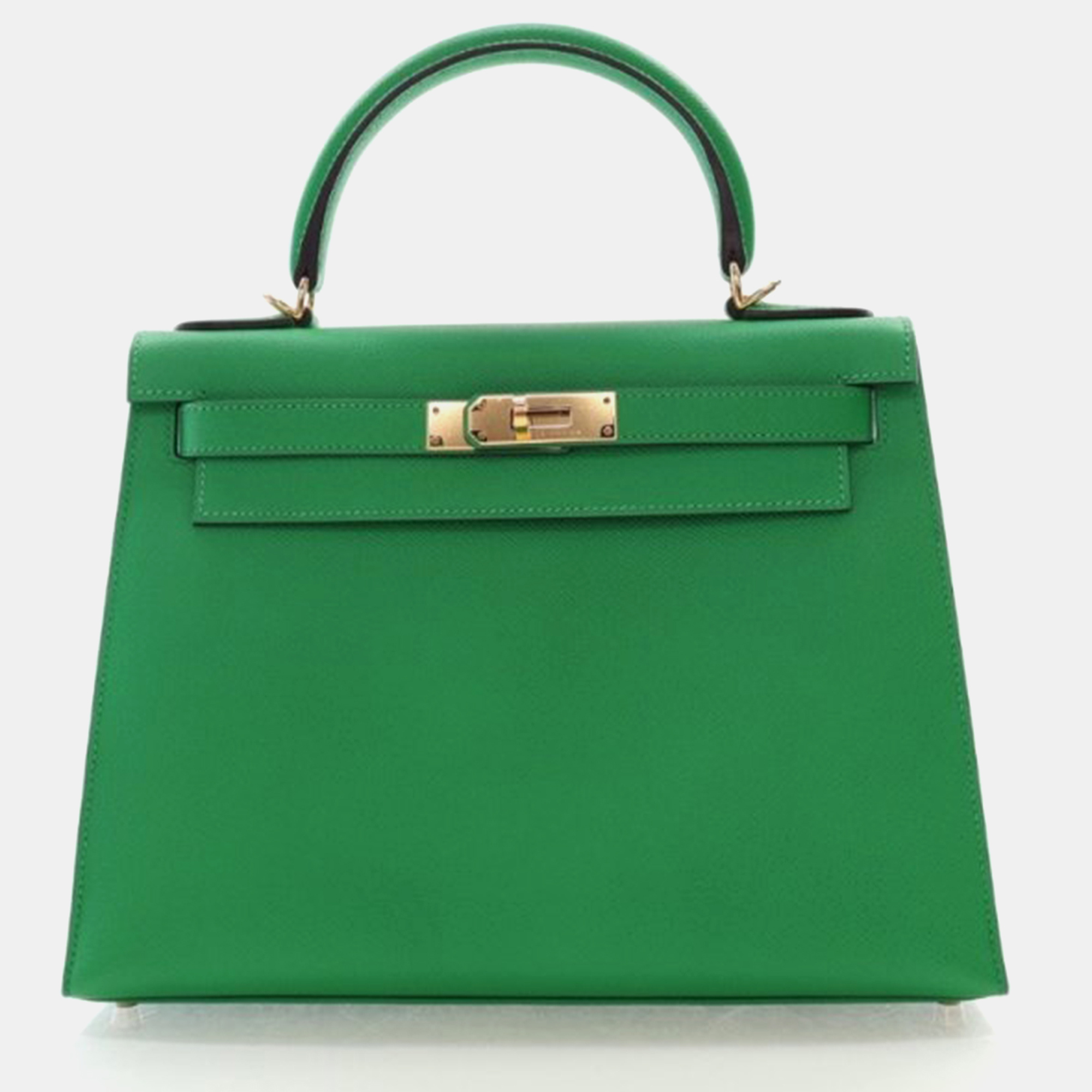 

Hermes Kelly 28 Bamboo Epsom Leather Handbag, Green