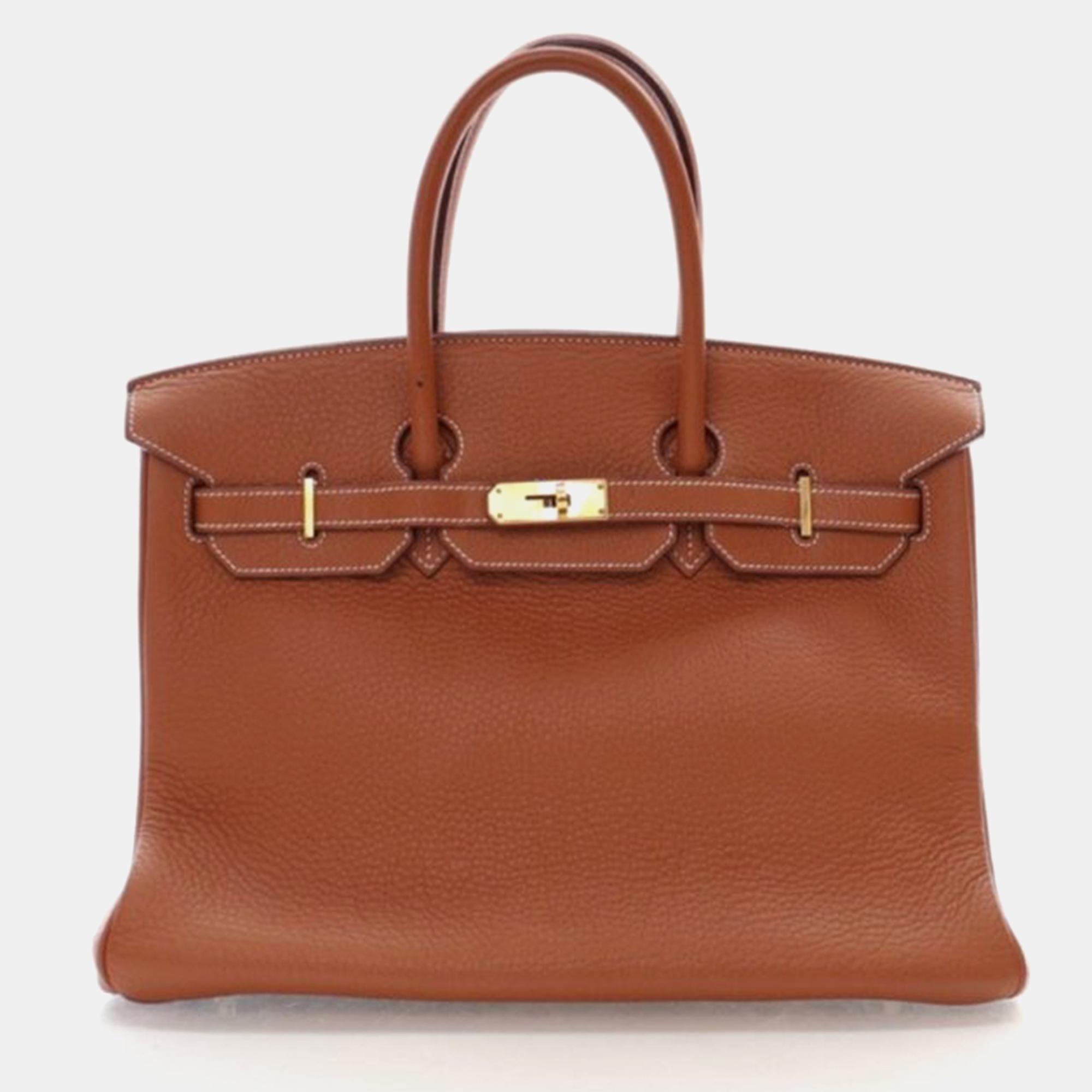 

Hermes Birkin 35 Brown Clemence Leather Tote Bag