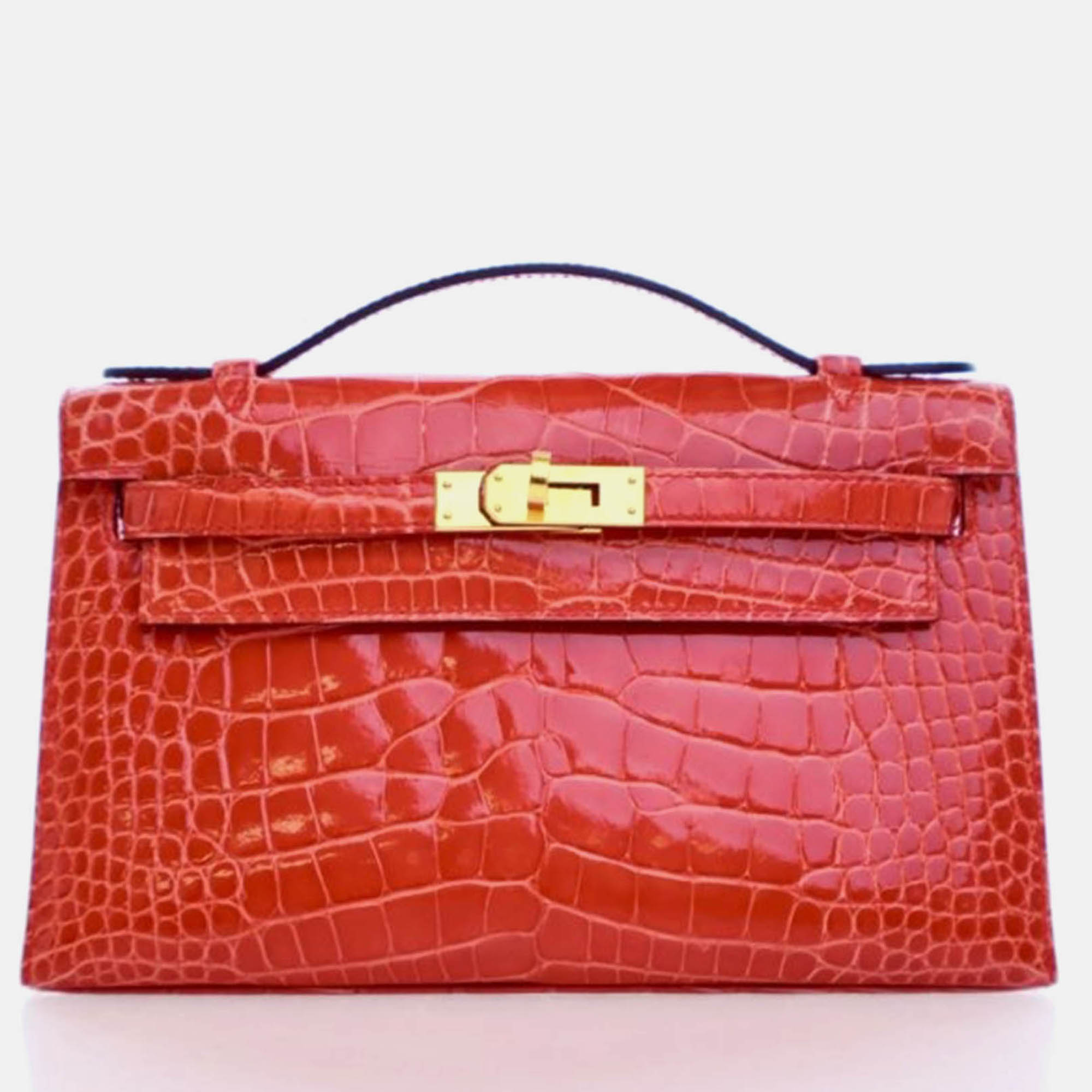 

Hermes Kelly Pochette Mini Red Alligator Top Handle Bag