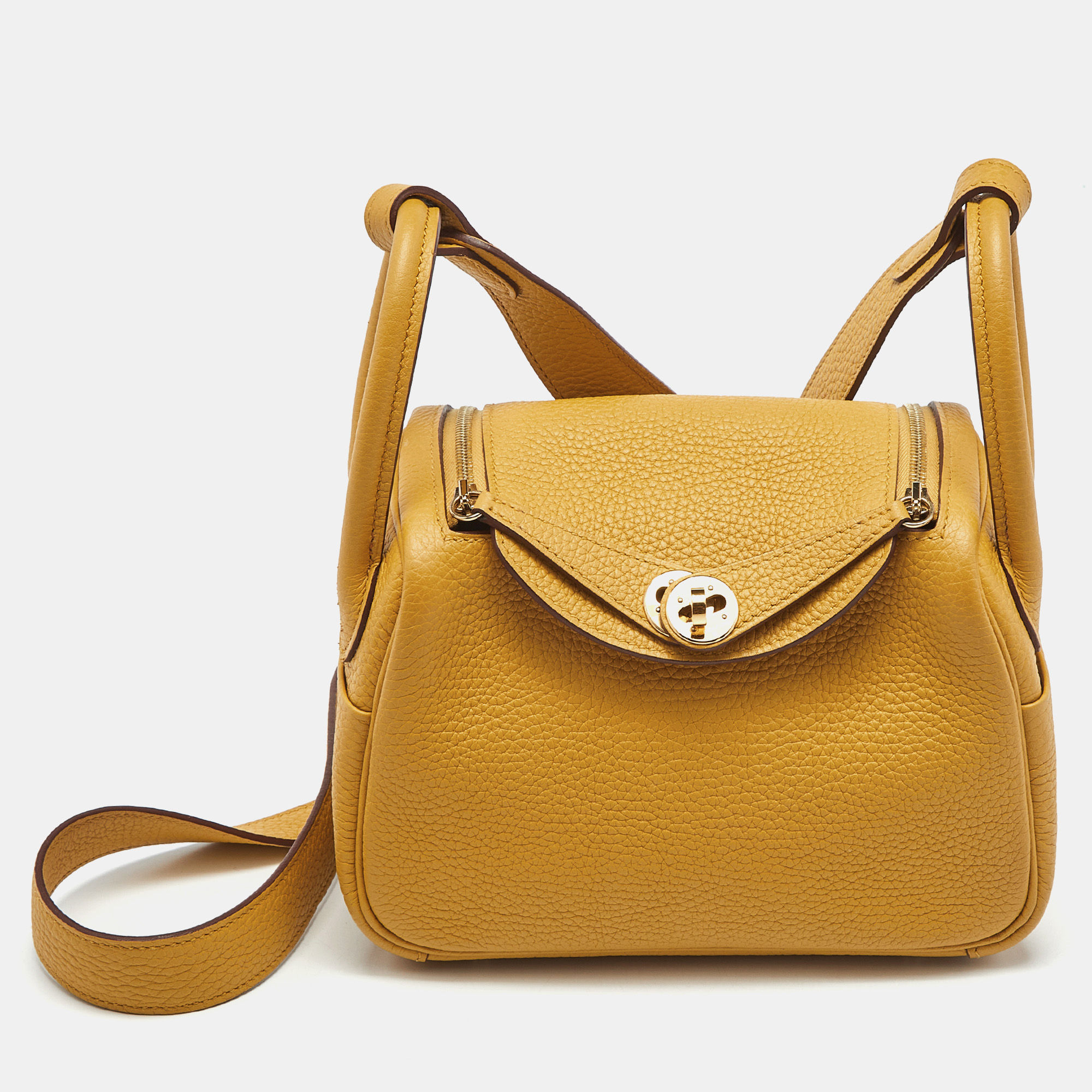 

Hermes Jaune Ambre Togo Leather Gold Finish Mini Lindy Bag, Yellow