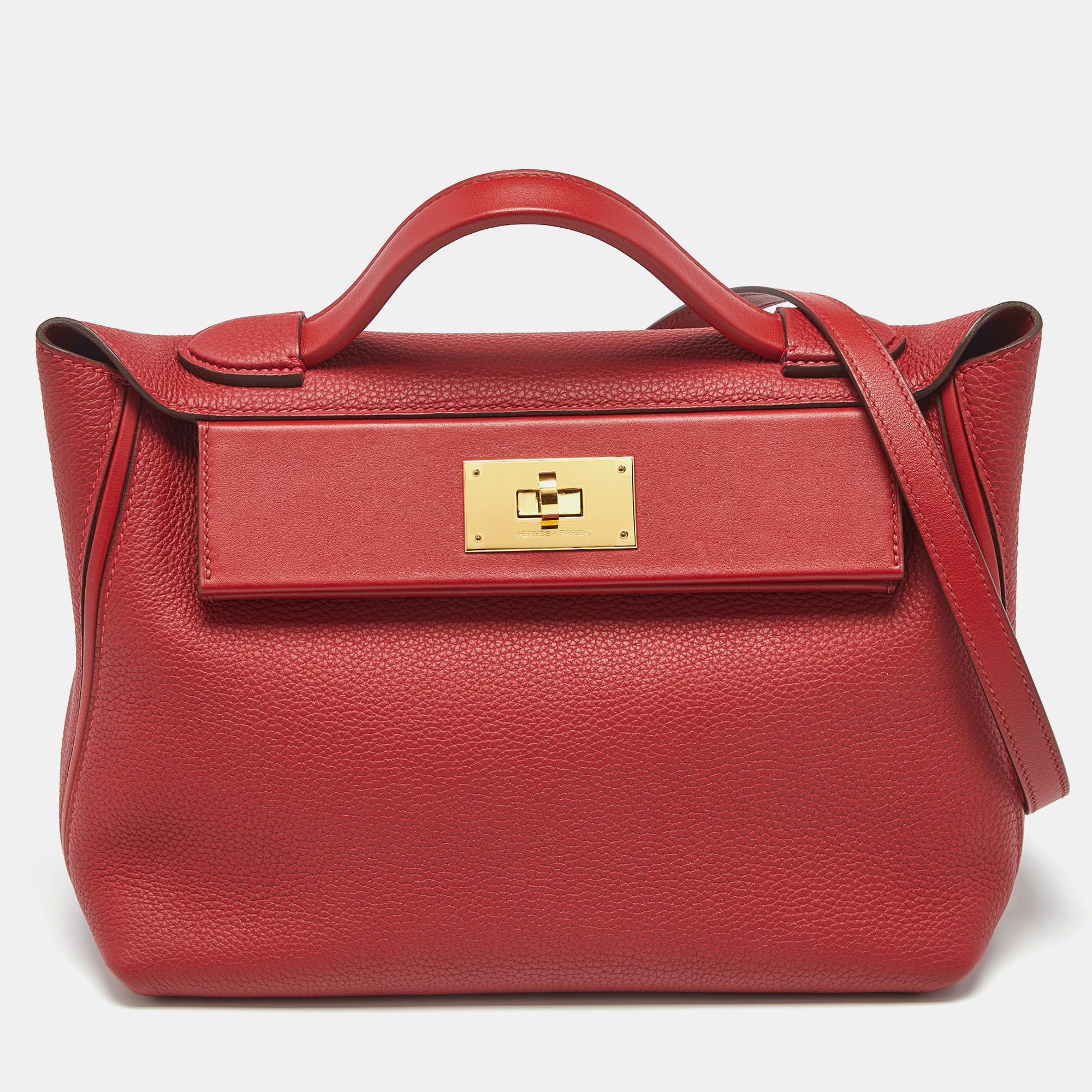 

Hermes Rouge Piment/Rouge Vif Togo and Swift Leather Gold Finish 24/24 29 Bag, Red