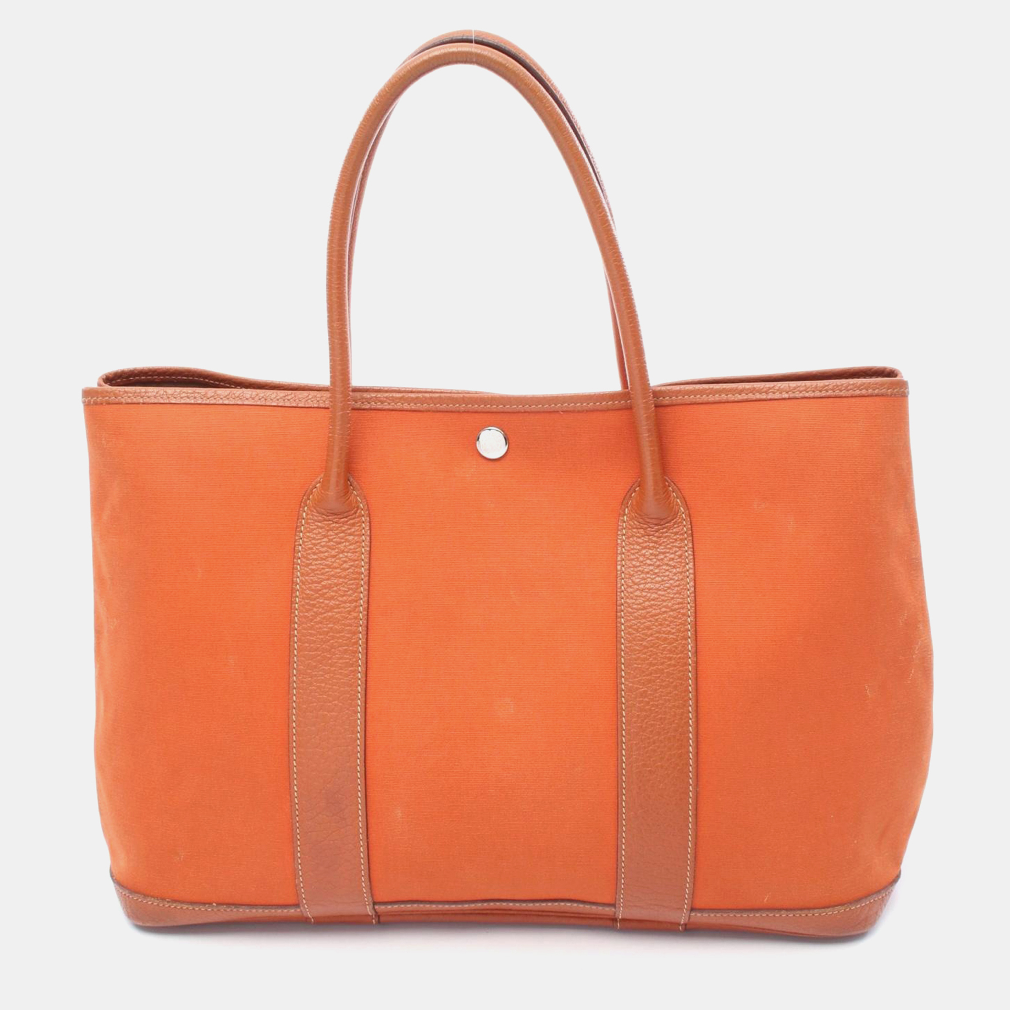 

Hermes Garden Party PM Brown Toile Officier Canvas Leather Tote Bag