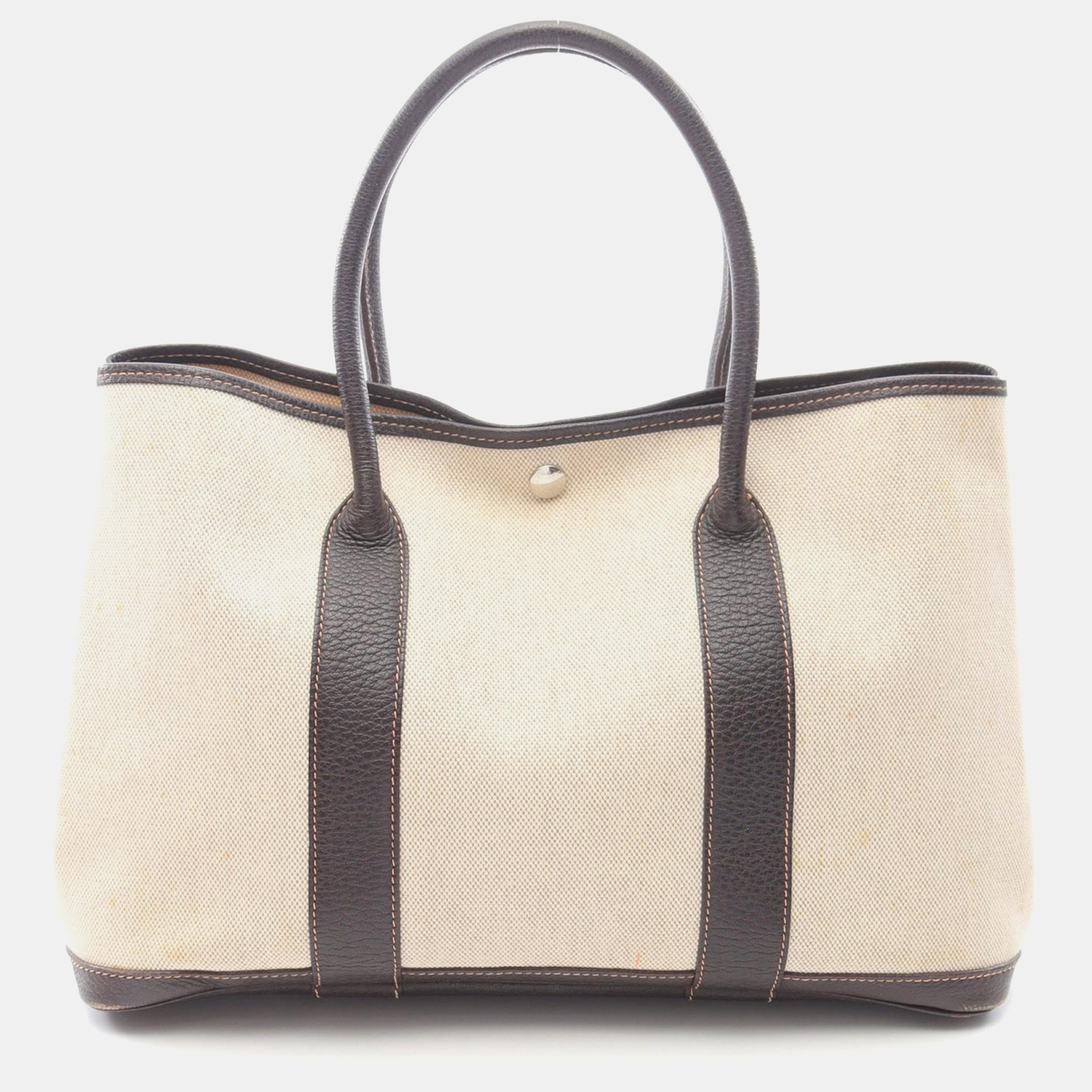 

Hermes Garden Party PM Beige Brown Toile H Leather Tote Bag