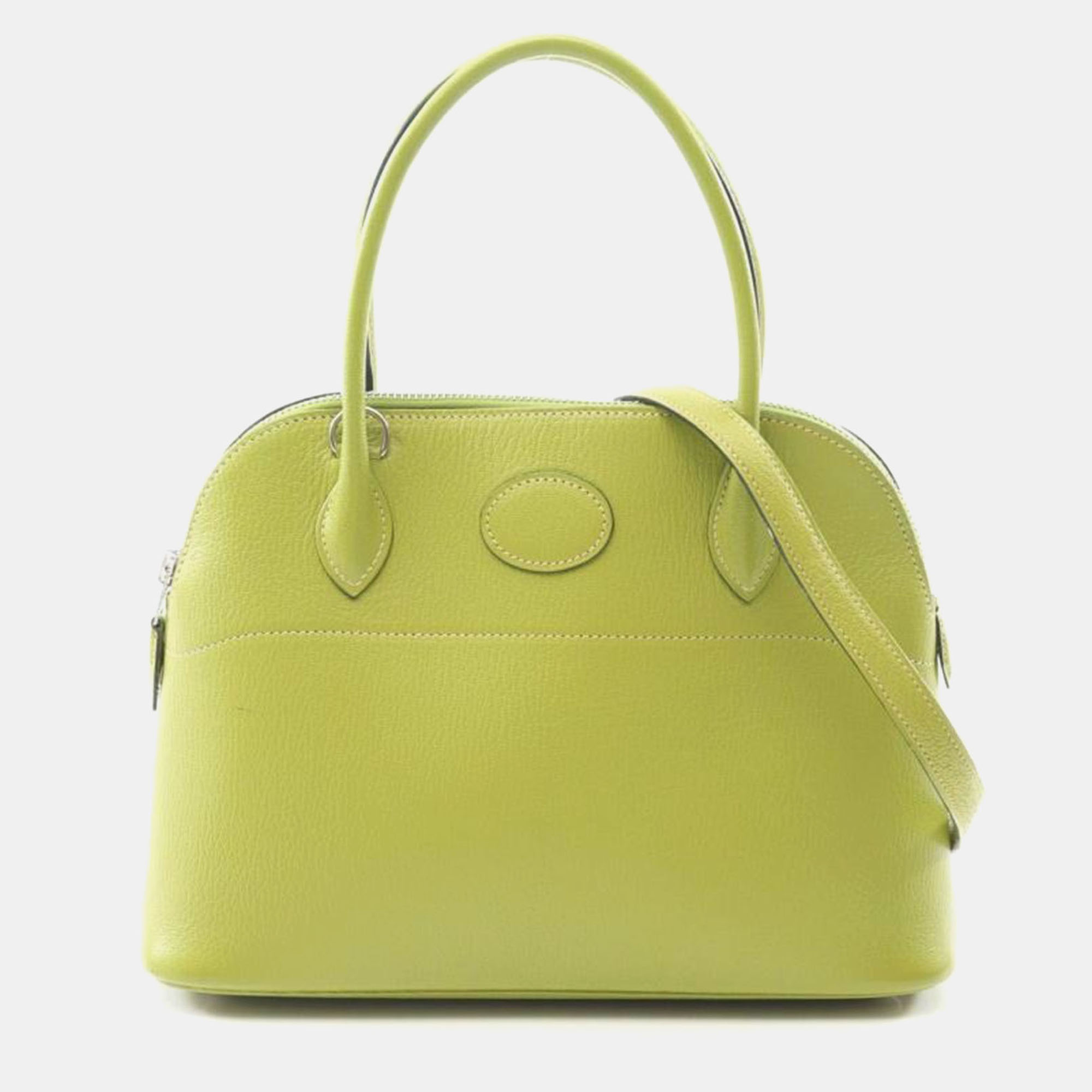 

Hermes Bolide 27 Anis Green Chevre Leather Top Handle Bag