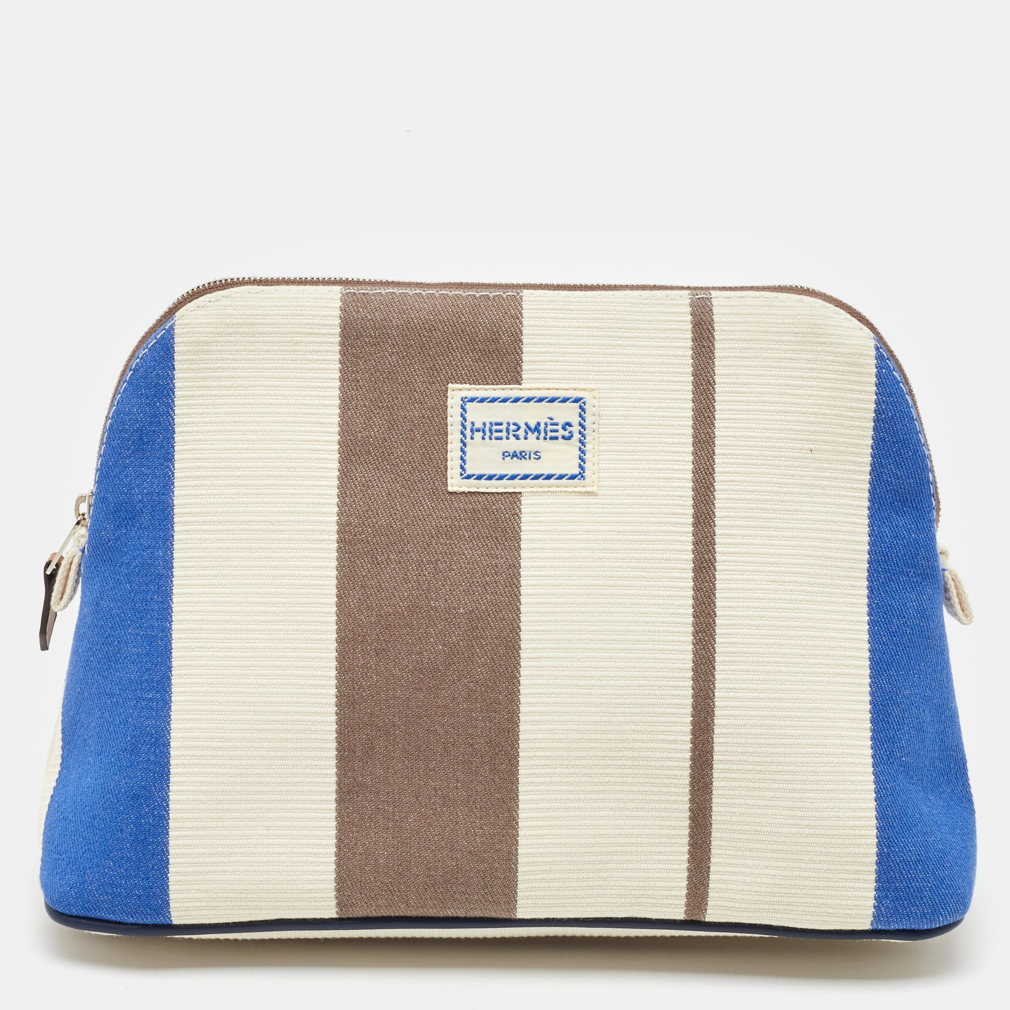 

Hermes Rayures Rocabar Stripe Canvas Bolide  Travel Pouch Bag, Multicolor