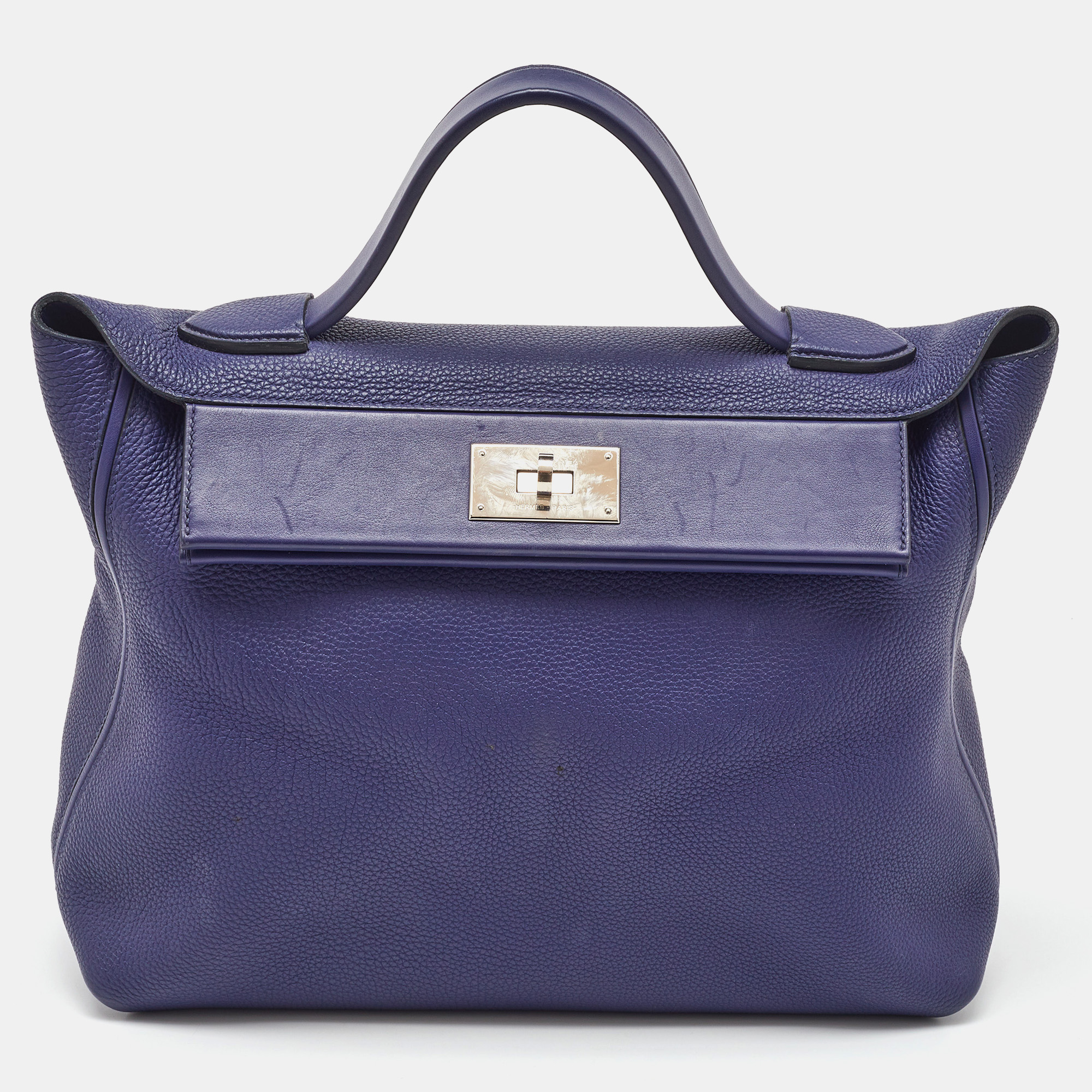 

Hermes Blue Encre Togo and Swift Leather Palladium Finish 24/24 35 Bag