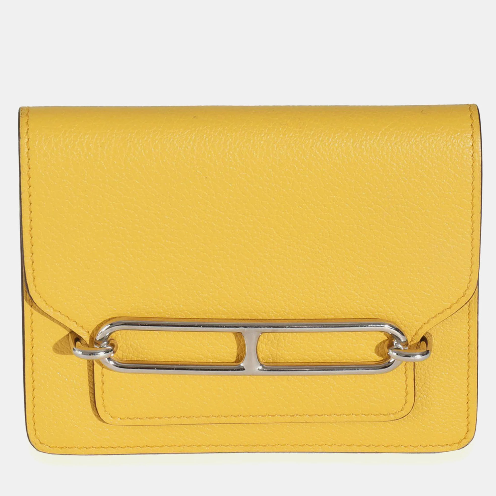 

Hermes Jaune Ambre Evercolor Roulis Compact Wallet PHW, Yellow