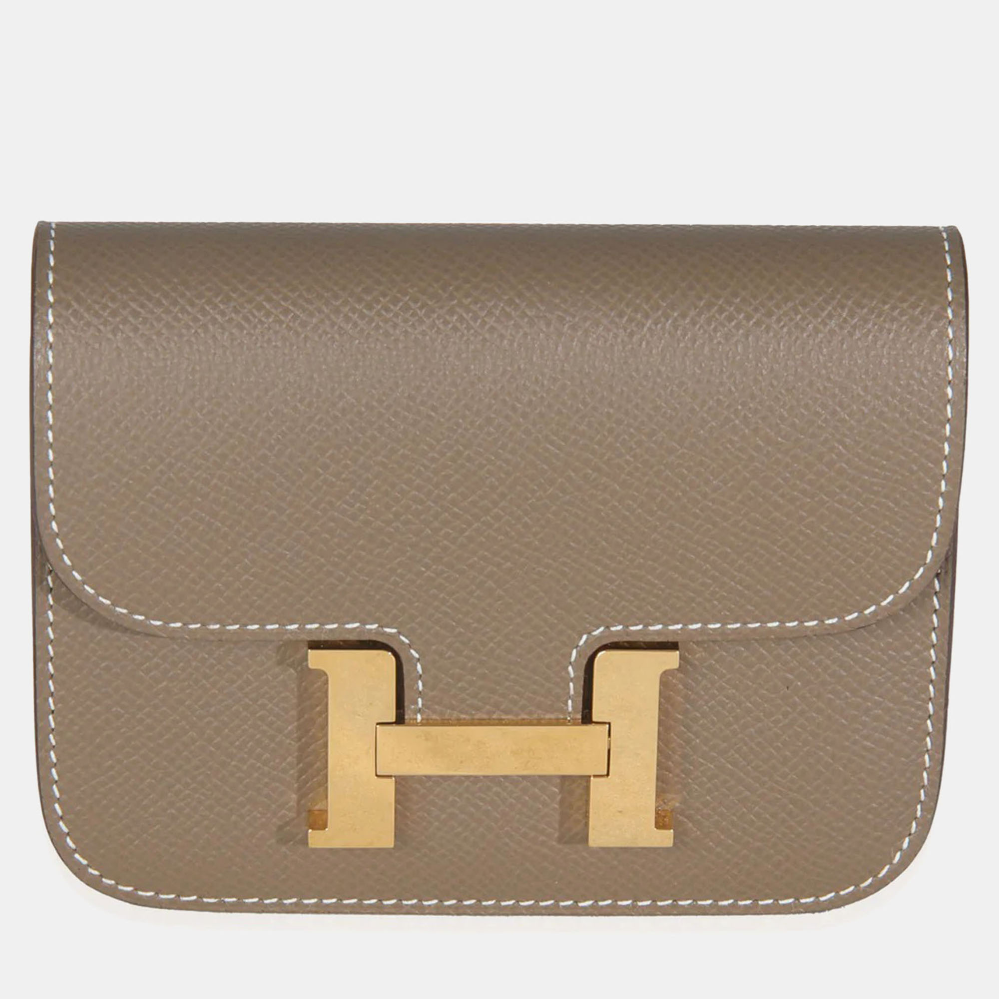 Pre-owned Hermes Epsom Constance Slim Wallet Ghw In Sand