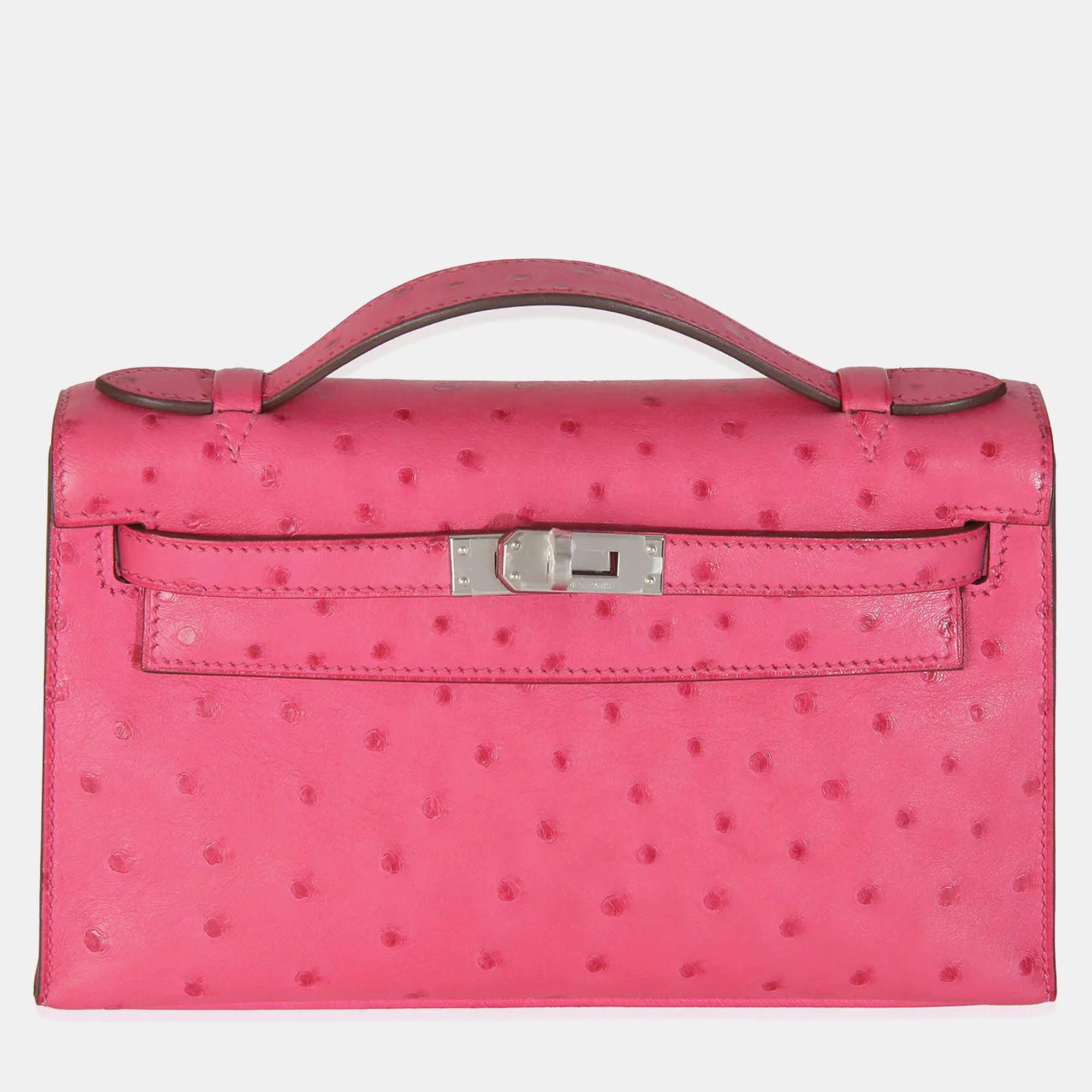 

Hermes Rose Tyrien Ostrich Kelly Pochette PHW, Pink