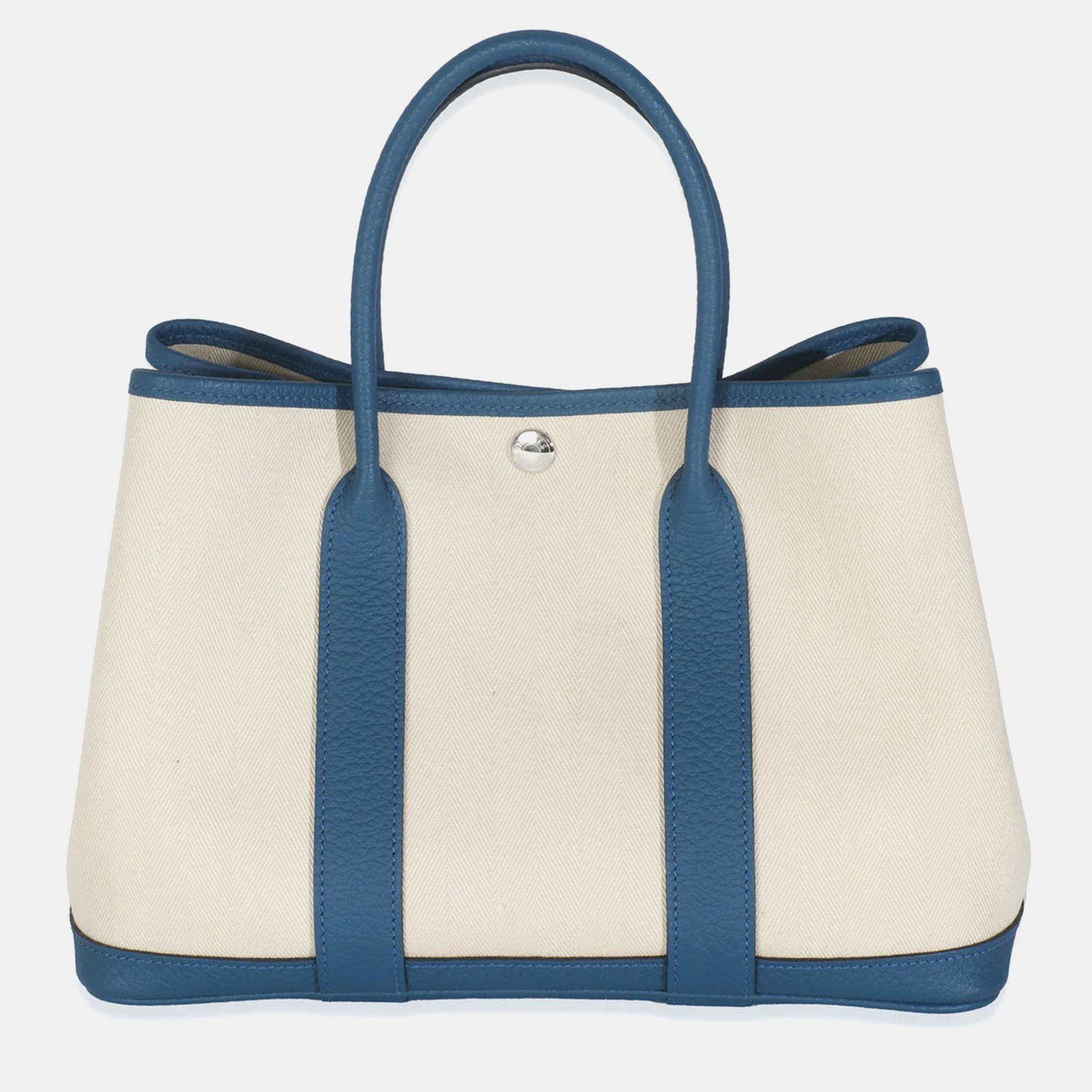 

Hermes Bleu France Negonda Ecru Canvas Garden Party 30 TPM, Blue