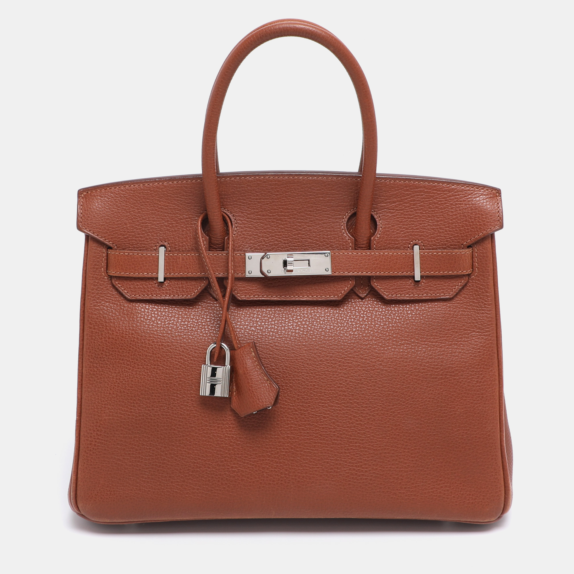 Pre-owned Hermes Noisette Evercolor Leather Palladium Hardware Birkin 30 Bag In Brown