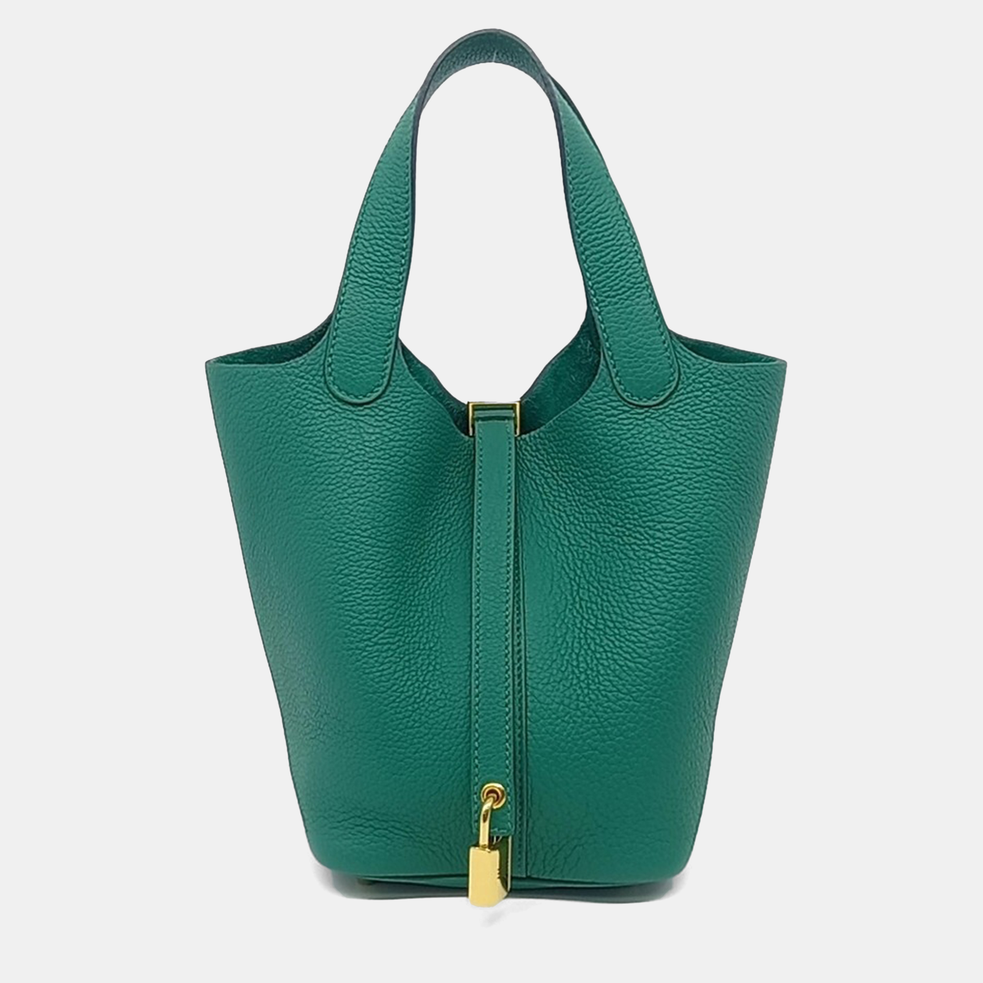 

Hermes Green Leather Rock Picotin PM Bag