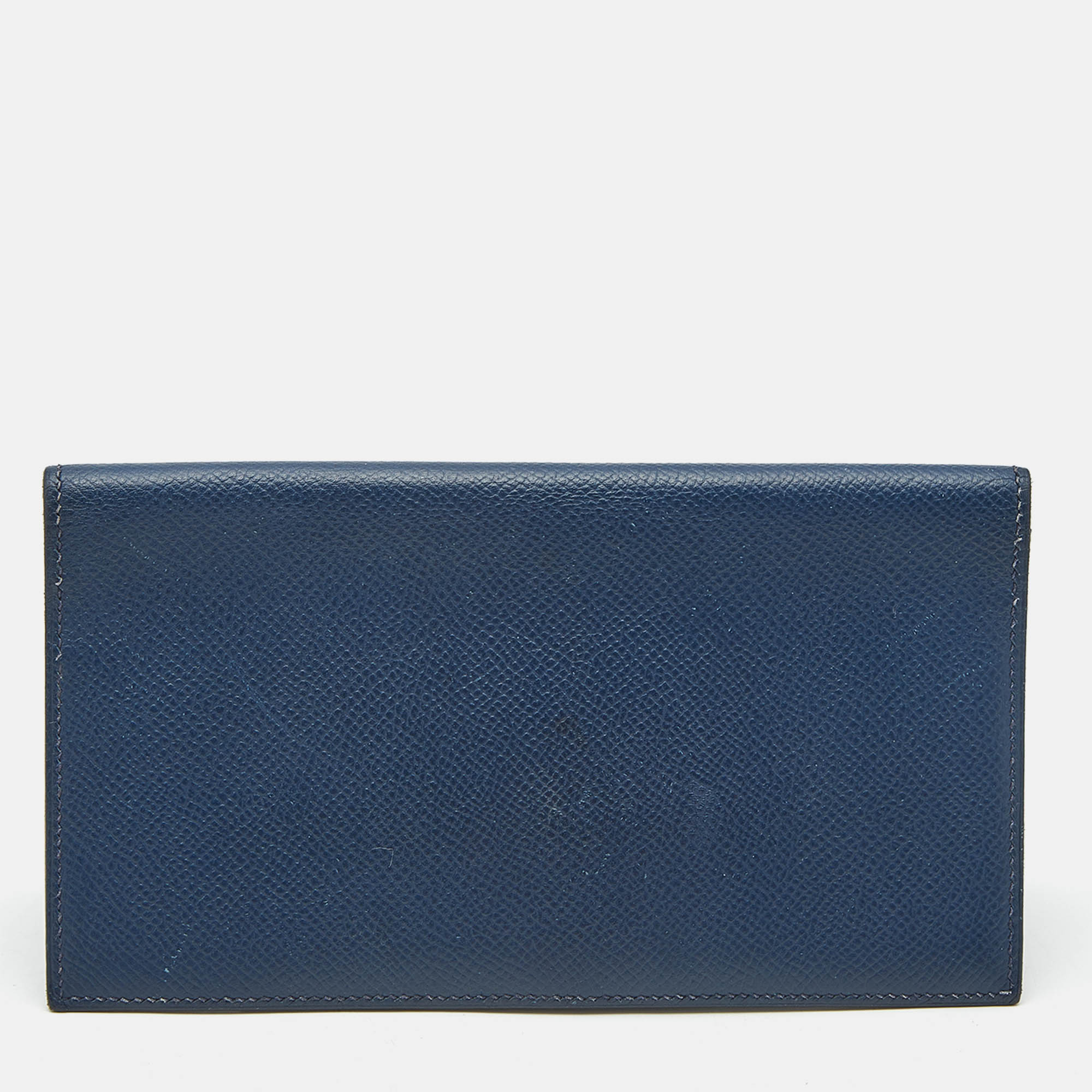 Pre-owned Hermes Bleu De Malte Epsom Leather Mc² Fleming Long Wallet In Blue
