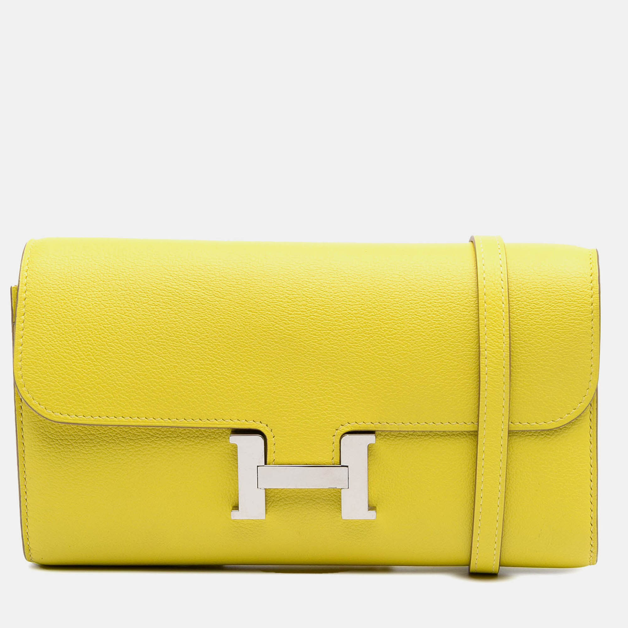 

Hermes Constance Wallet To Go Evercolor Leather Clutch Bag, Yellow