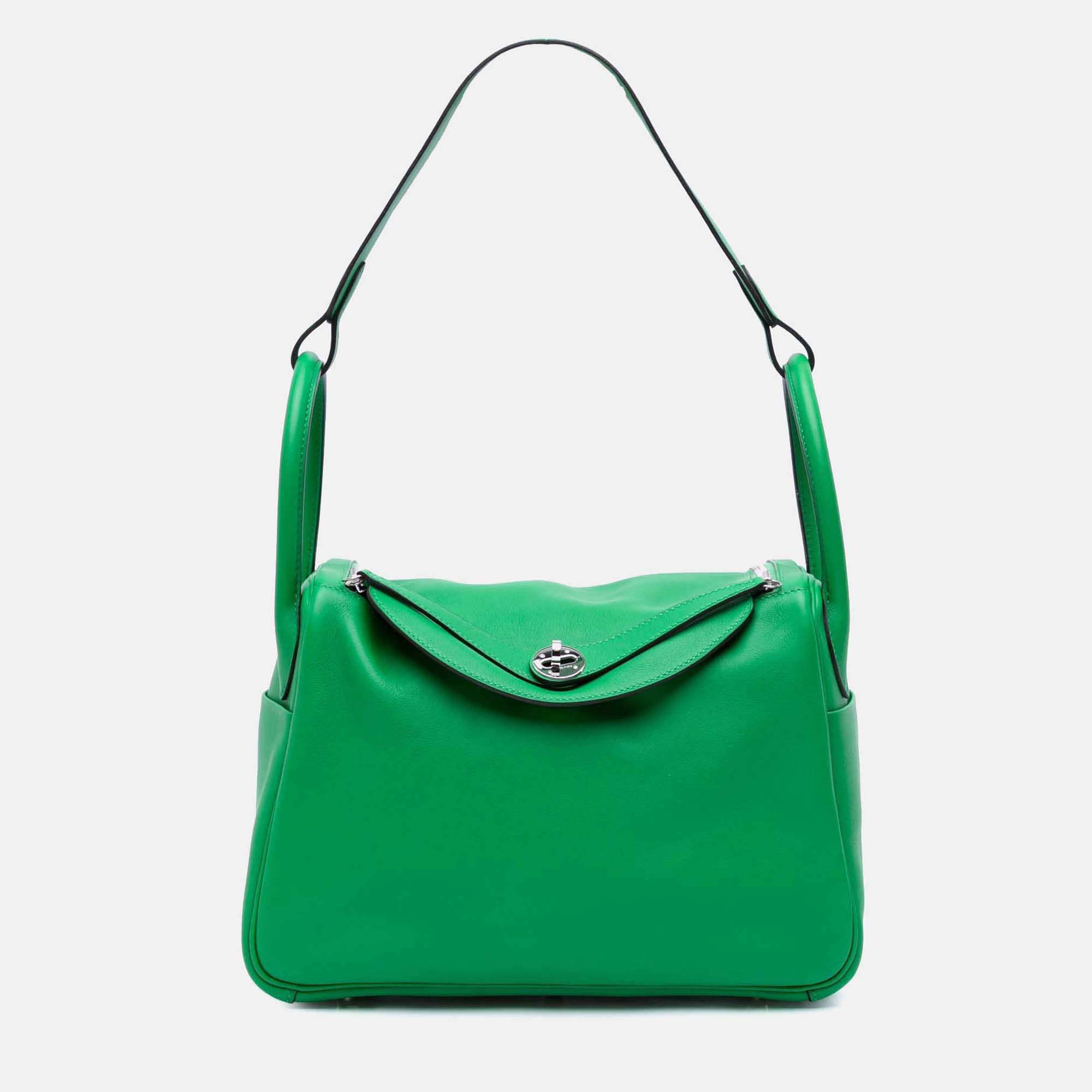 

Hermes Lindy 30 Bambou Clemence Leather Shoulder Bag, Green