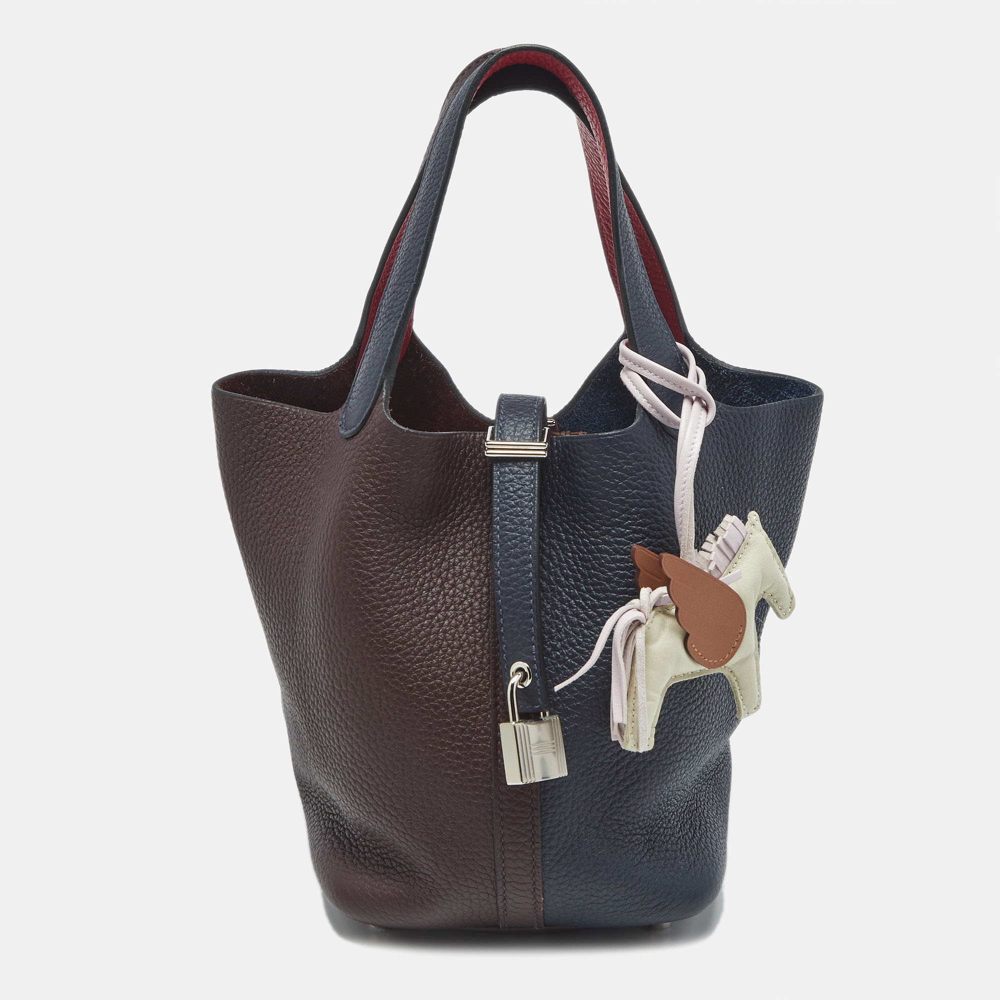 

Hermès Bleu Nuit/Rouge Sellier/Framboise Taurillon Clemence Leather Picotin Lock 18 Bag, Multicolor