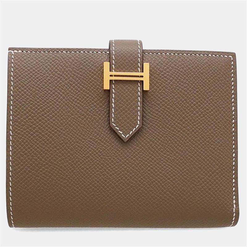 

Hermes Bean Etoupe Epsom Leather Compact Wallet, Brown