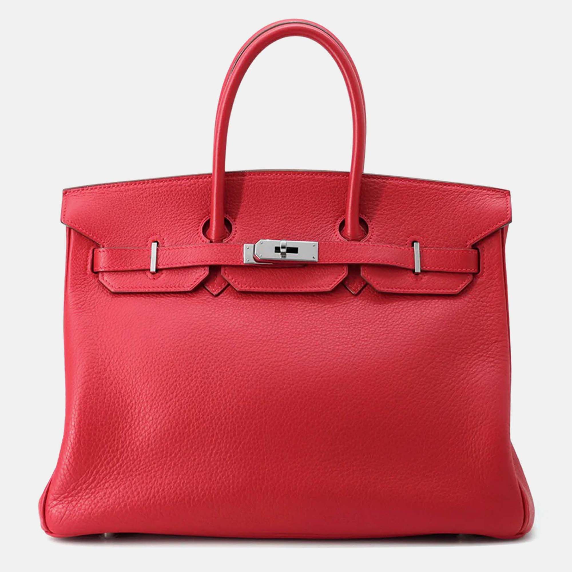 

Hermes Birkin 35 Rouge Casaque Taurillon Clemence Tote Bag, Red