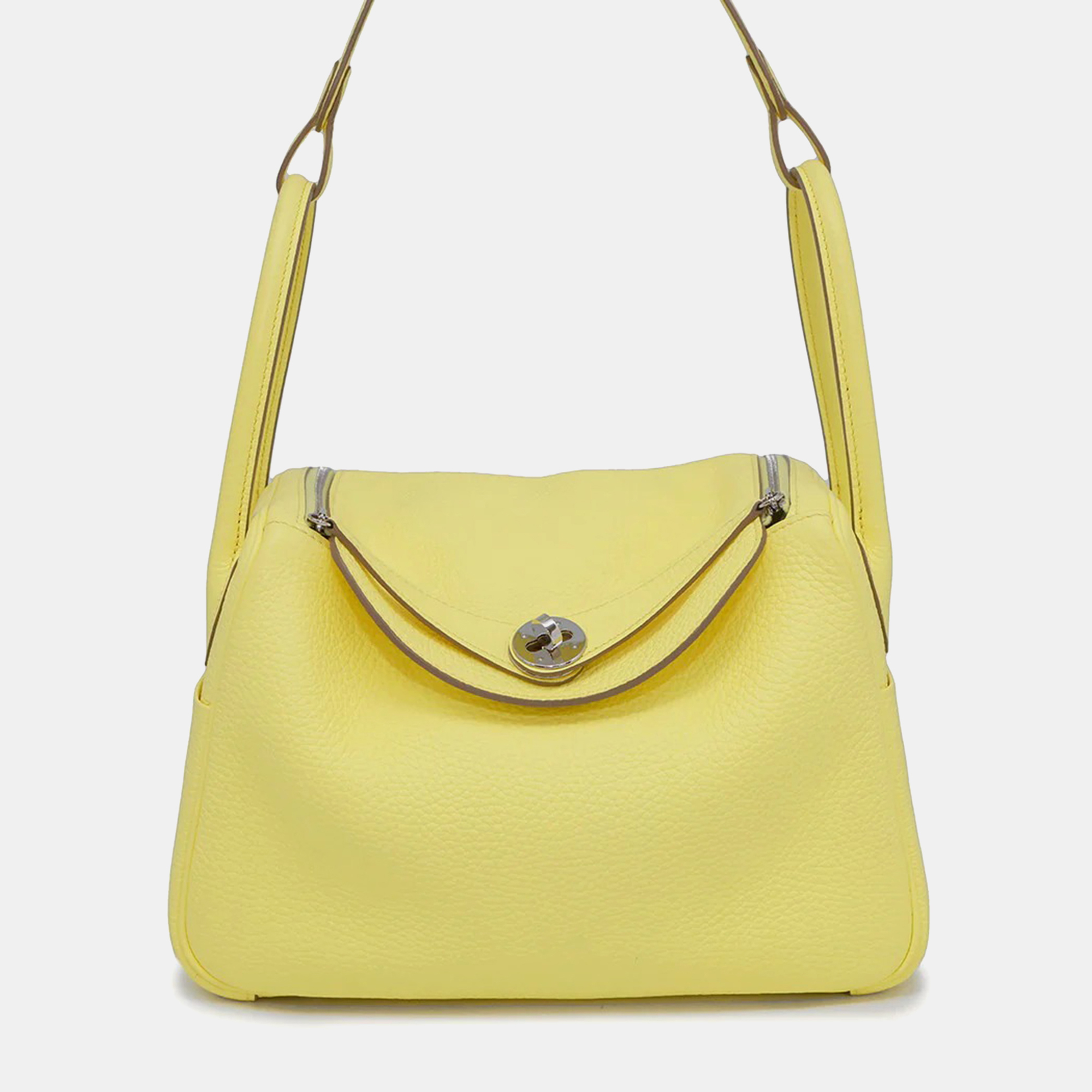 

Hermes Lindy 26 Lime Taurillon Clemence Shoulder Bag, Yellow