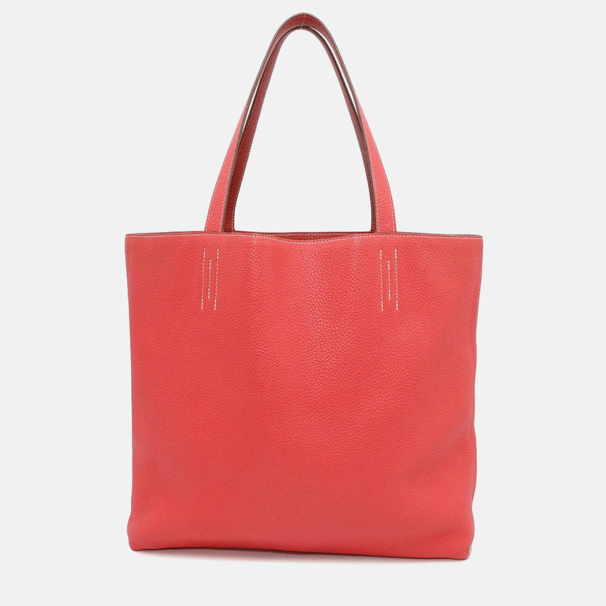 

Hermes Double Sens 45 Rose Jaipur/Sanguine Taurillon Clemence Tote Bag, Pink