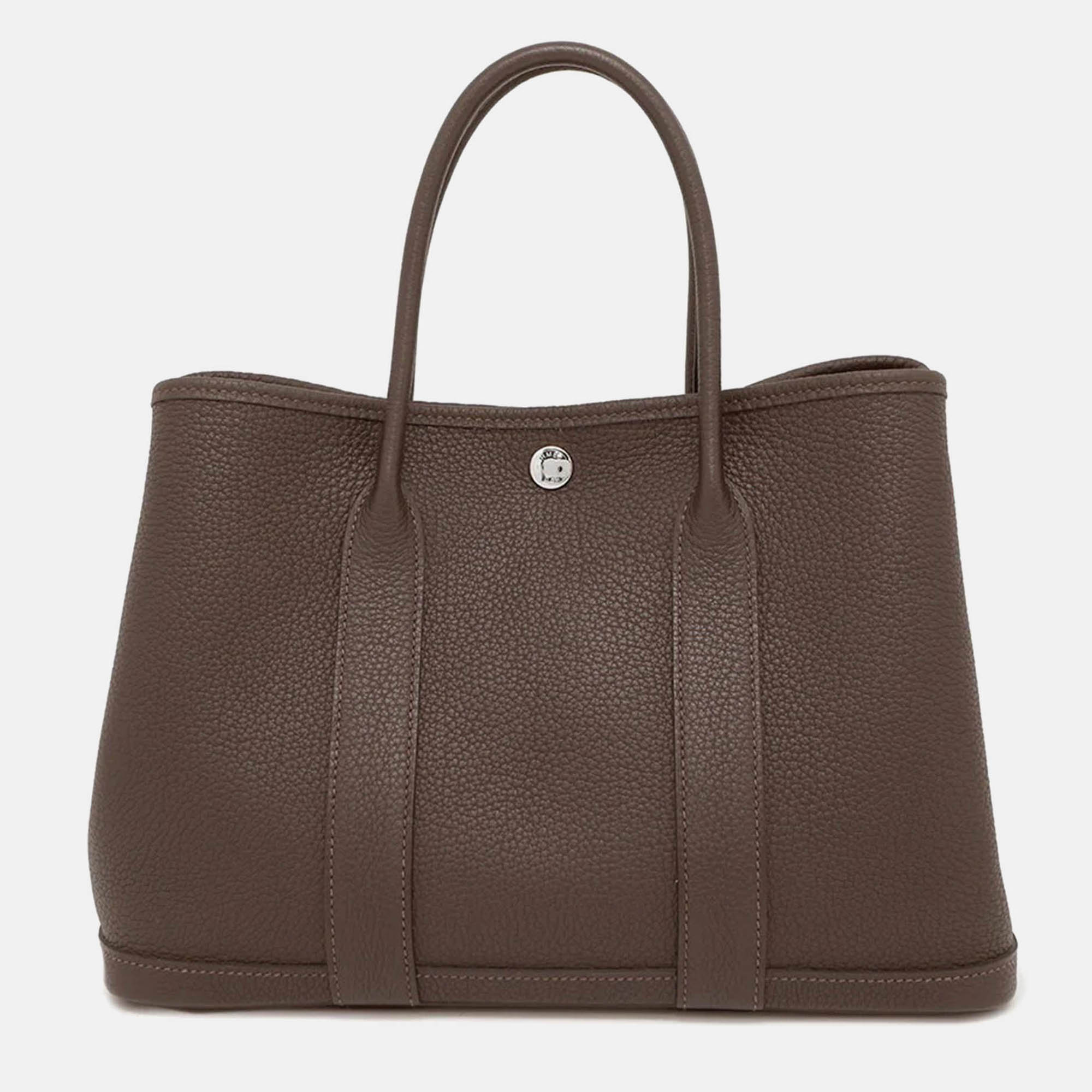 

Hermes Garden Party Ebene Negonda Leather Tote TPM, Brown