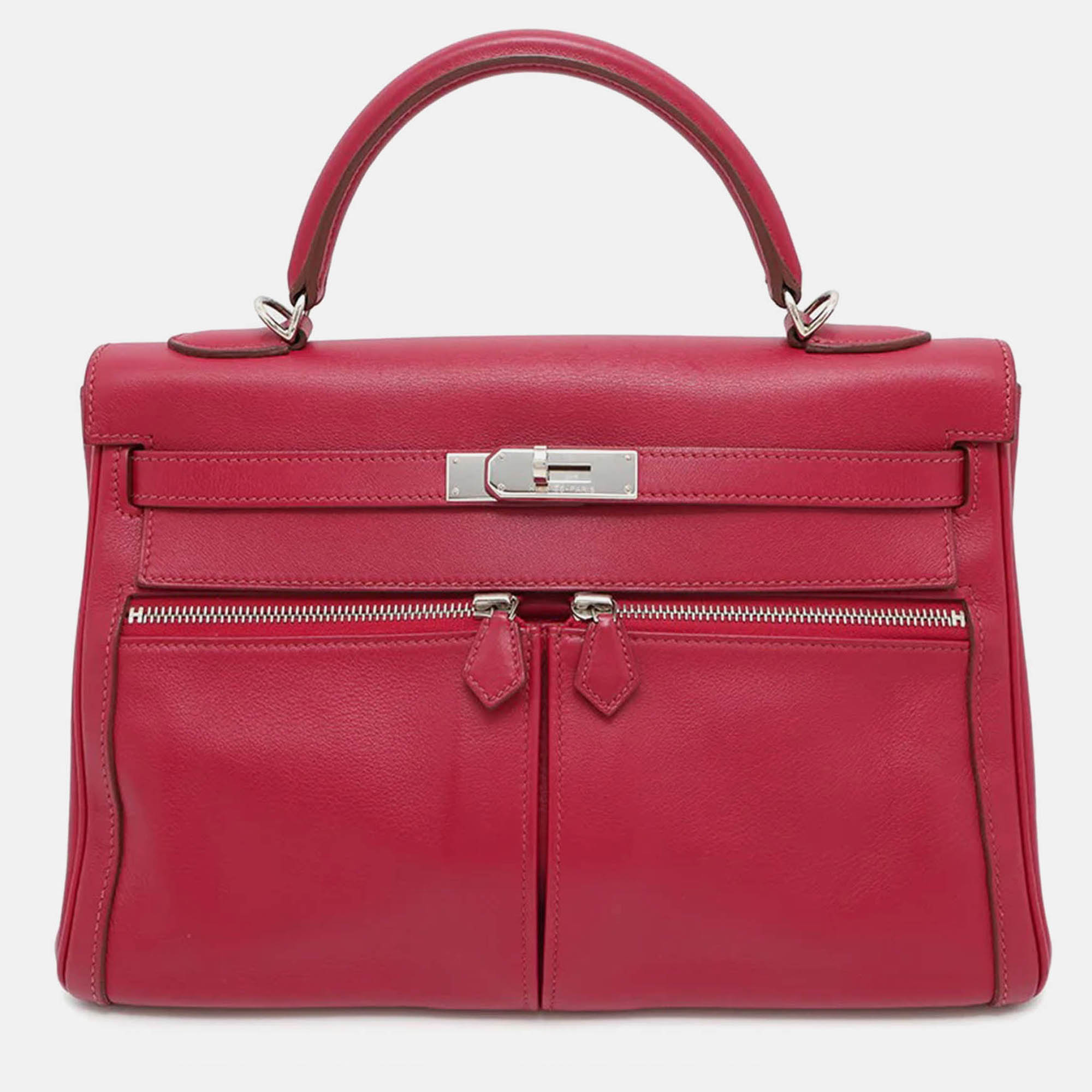 Pre-owned Hermes Kelly 32 Ruby Swift Leather Handbag In Pink