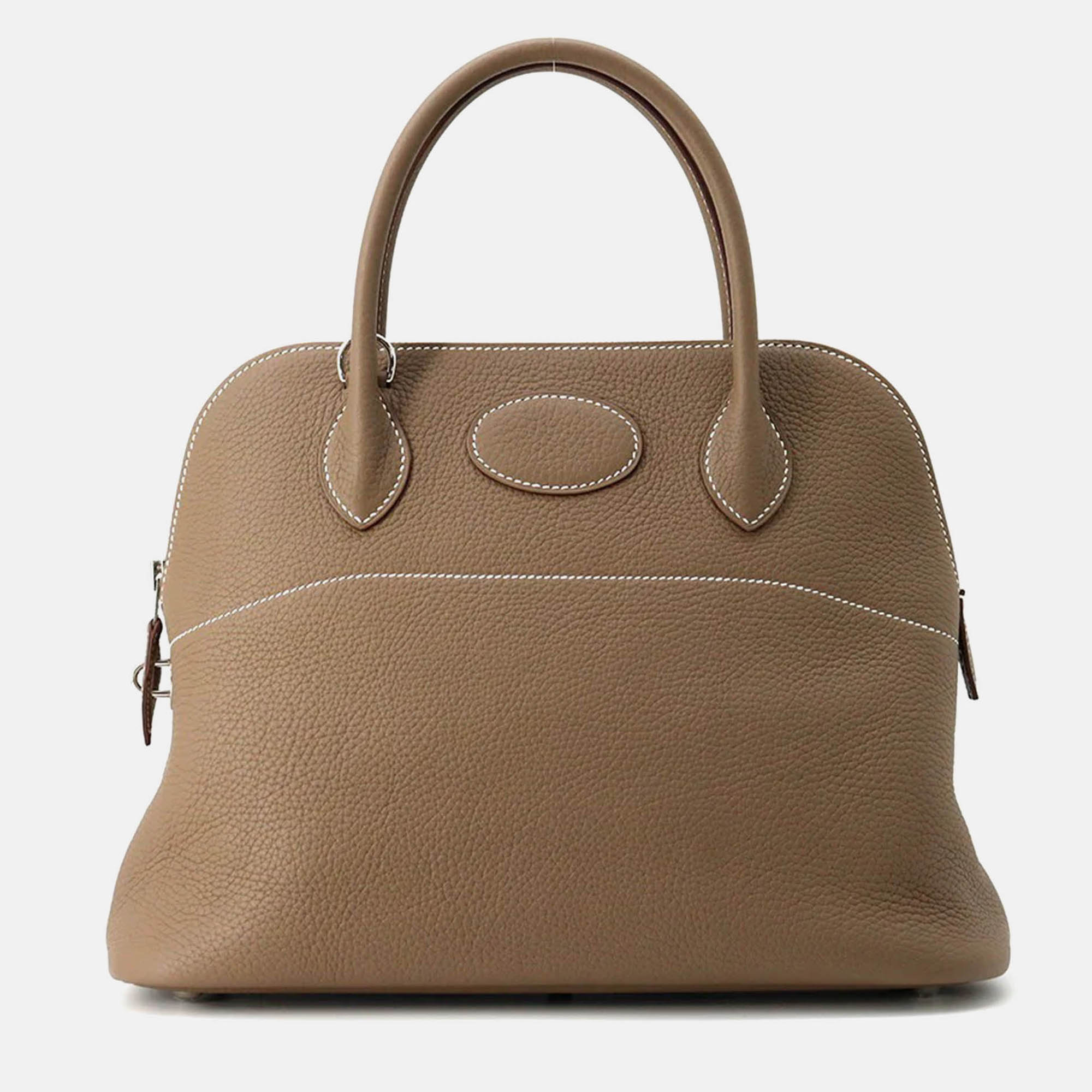 Pre-owned Hermes Bolide 31 Etoupe Taurillon Clemence Satchel Bag In Brown