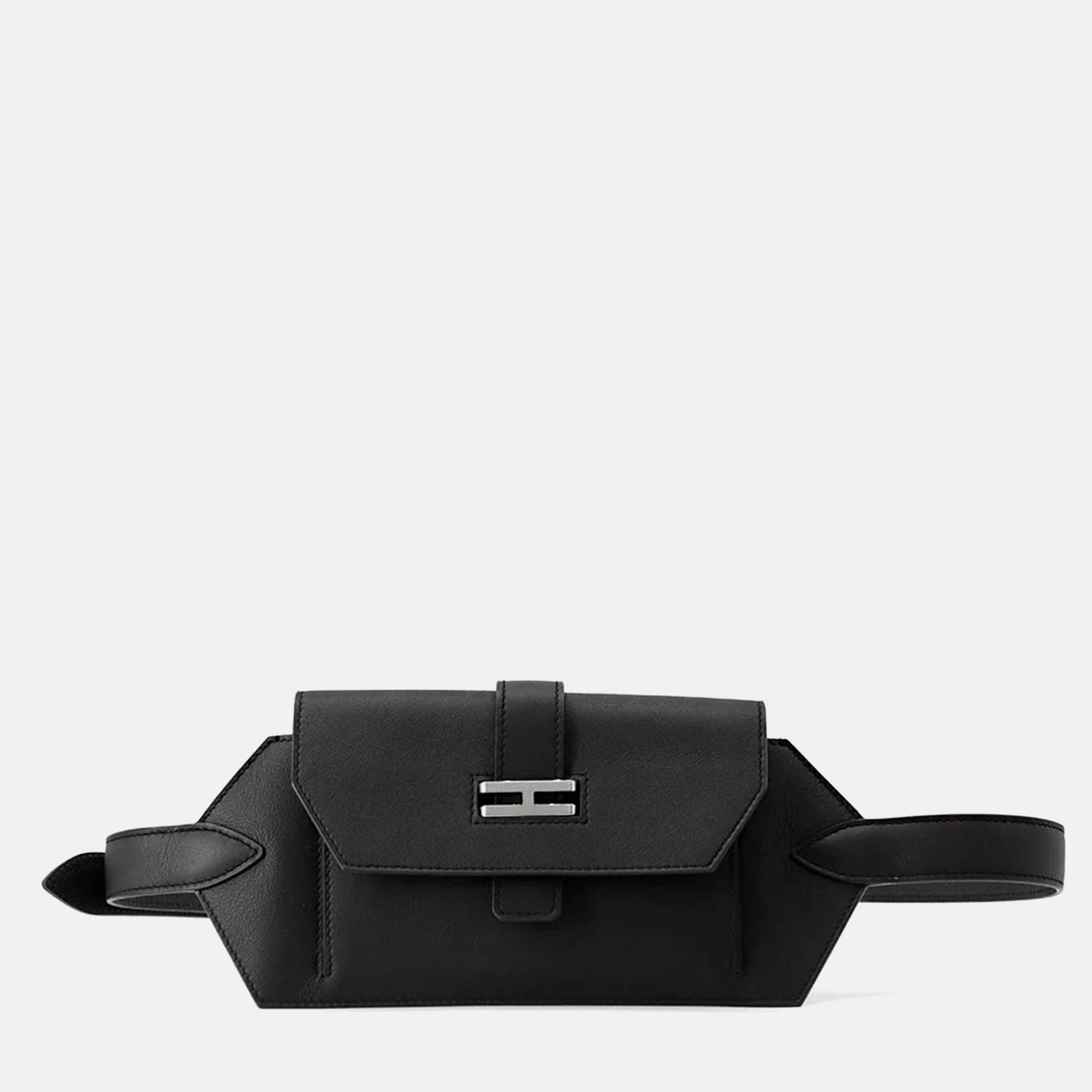 

Hermes Elan Pocket 24 Black Swift Leather Epsom Belt Bag