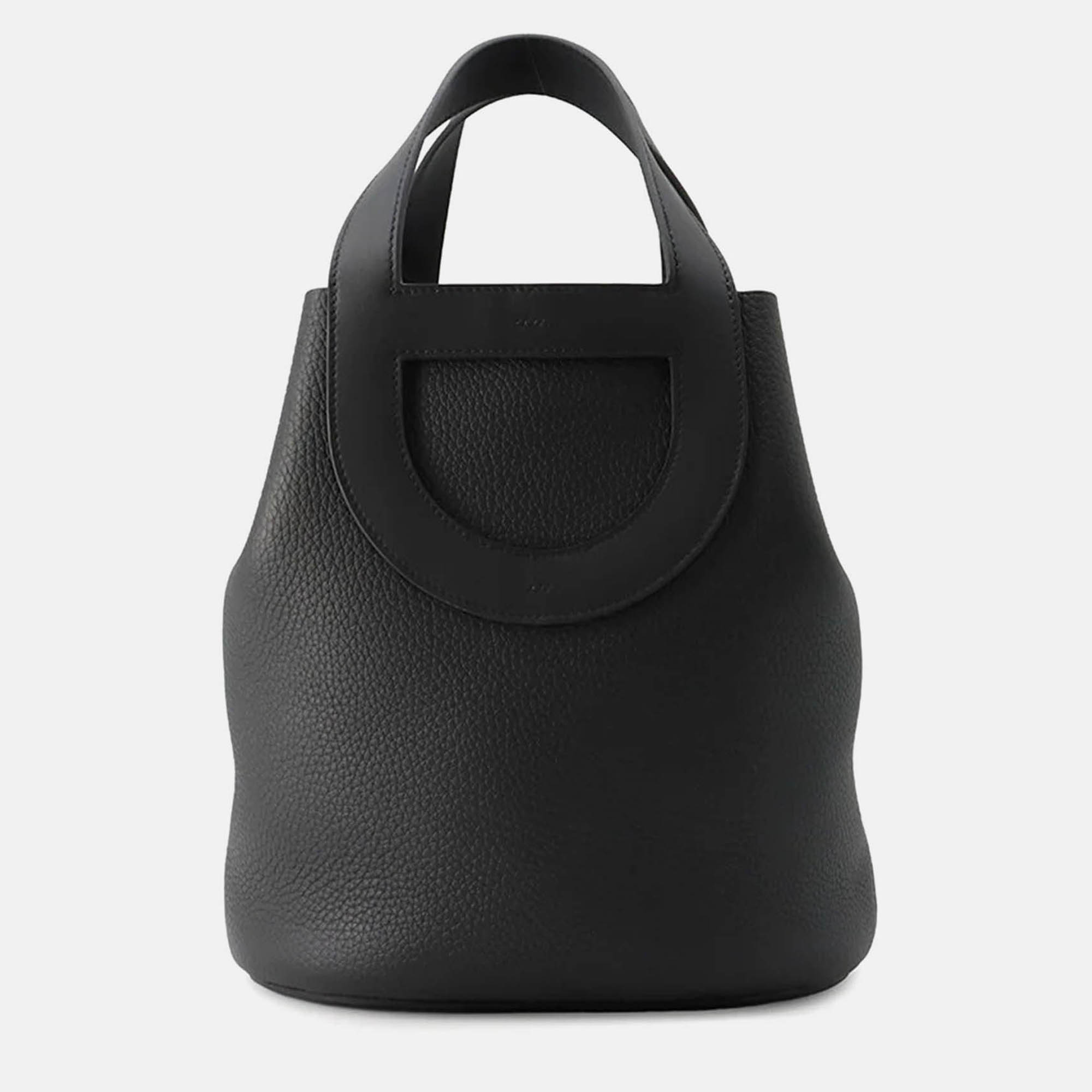 

Hermes In-The-Loop 23 Black Taurillon Clemence Swift Leather Tote Bag