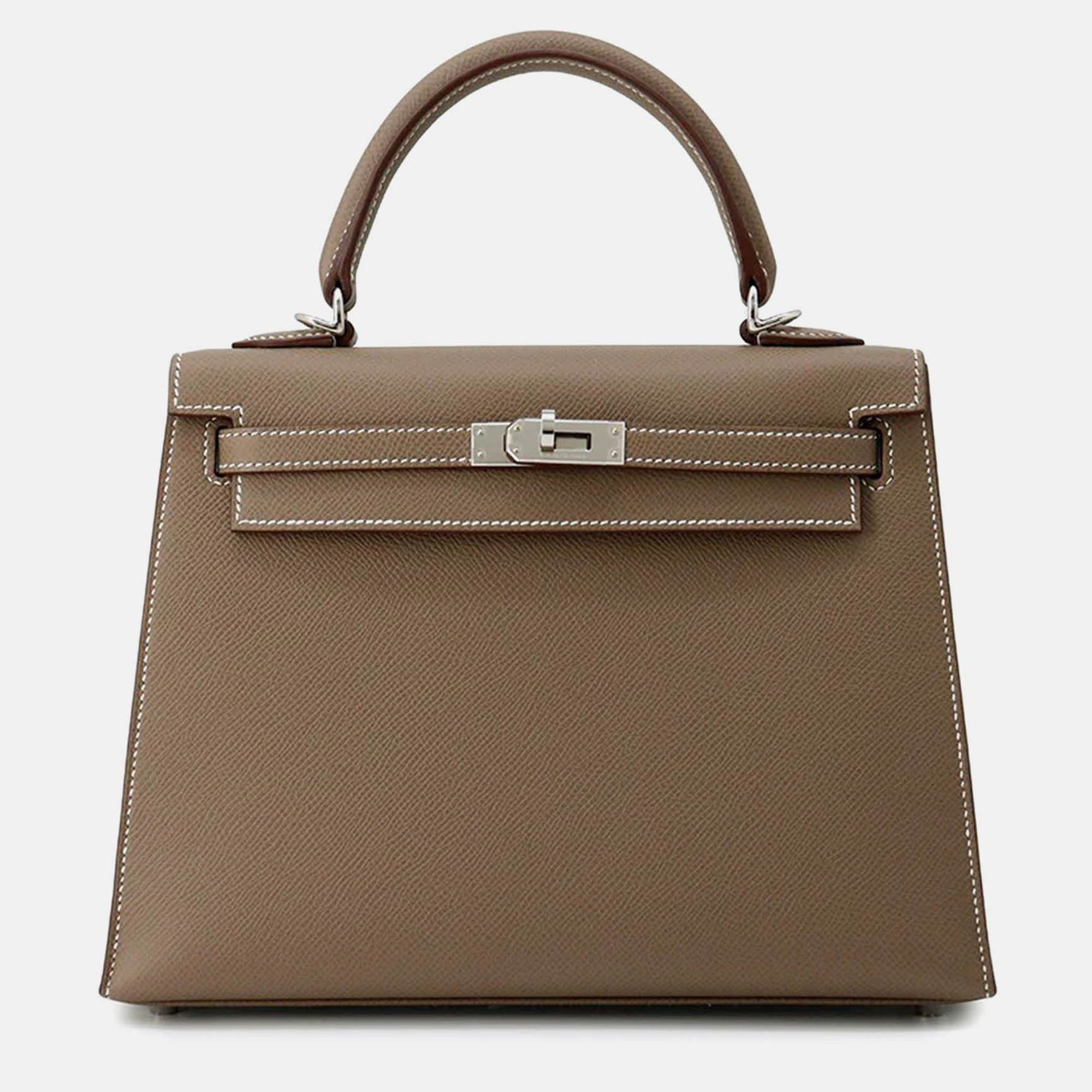 

Hermes Kelly Sellier 25 Etoupe Epsom Handbag, Beige