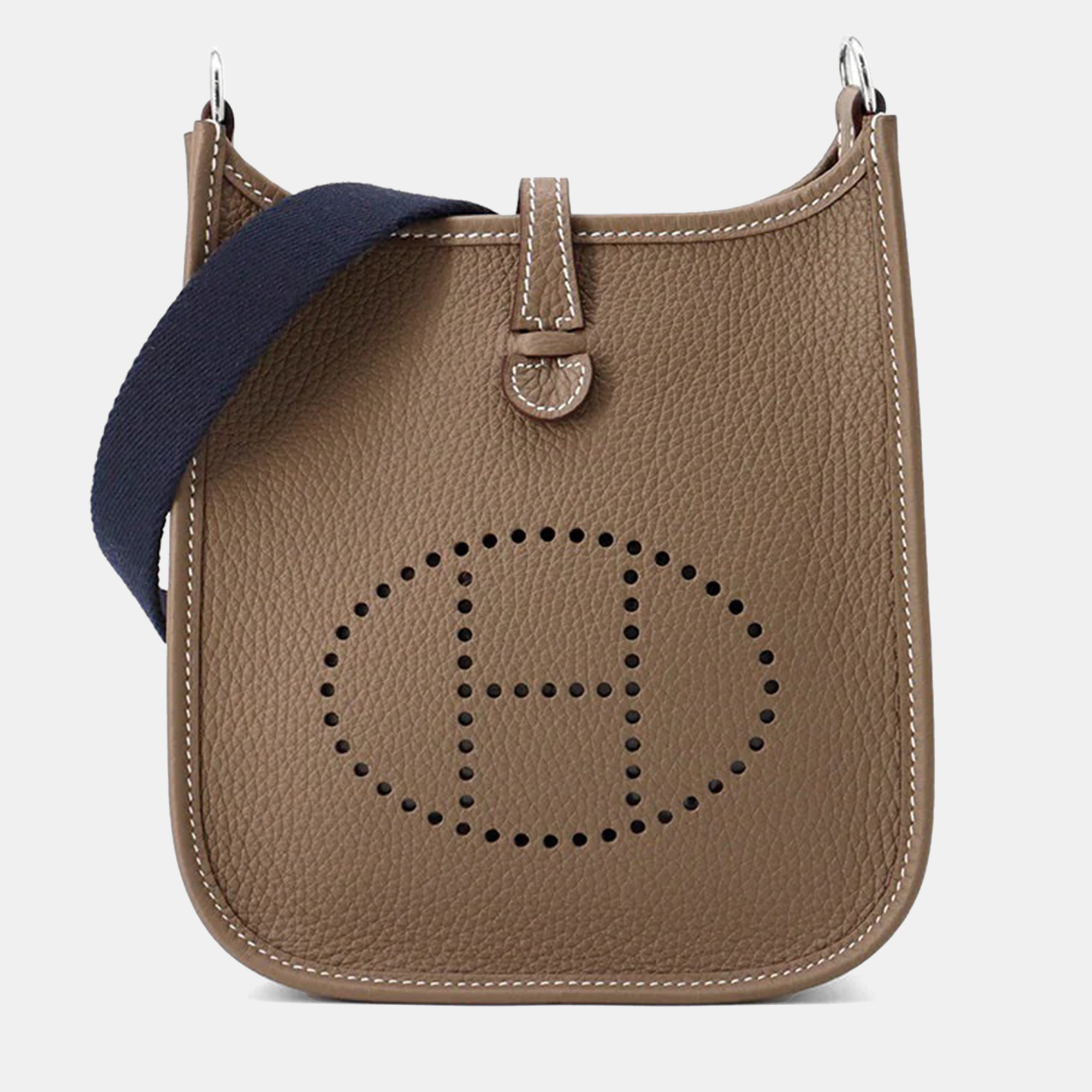 

Hermes Evelyne Amazon Long TPM Etoupe /Blue Indigo Taurillon Clemence Crossbody Bag, Brown