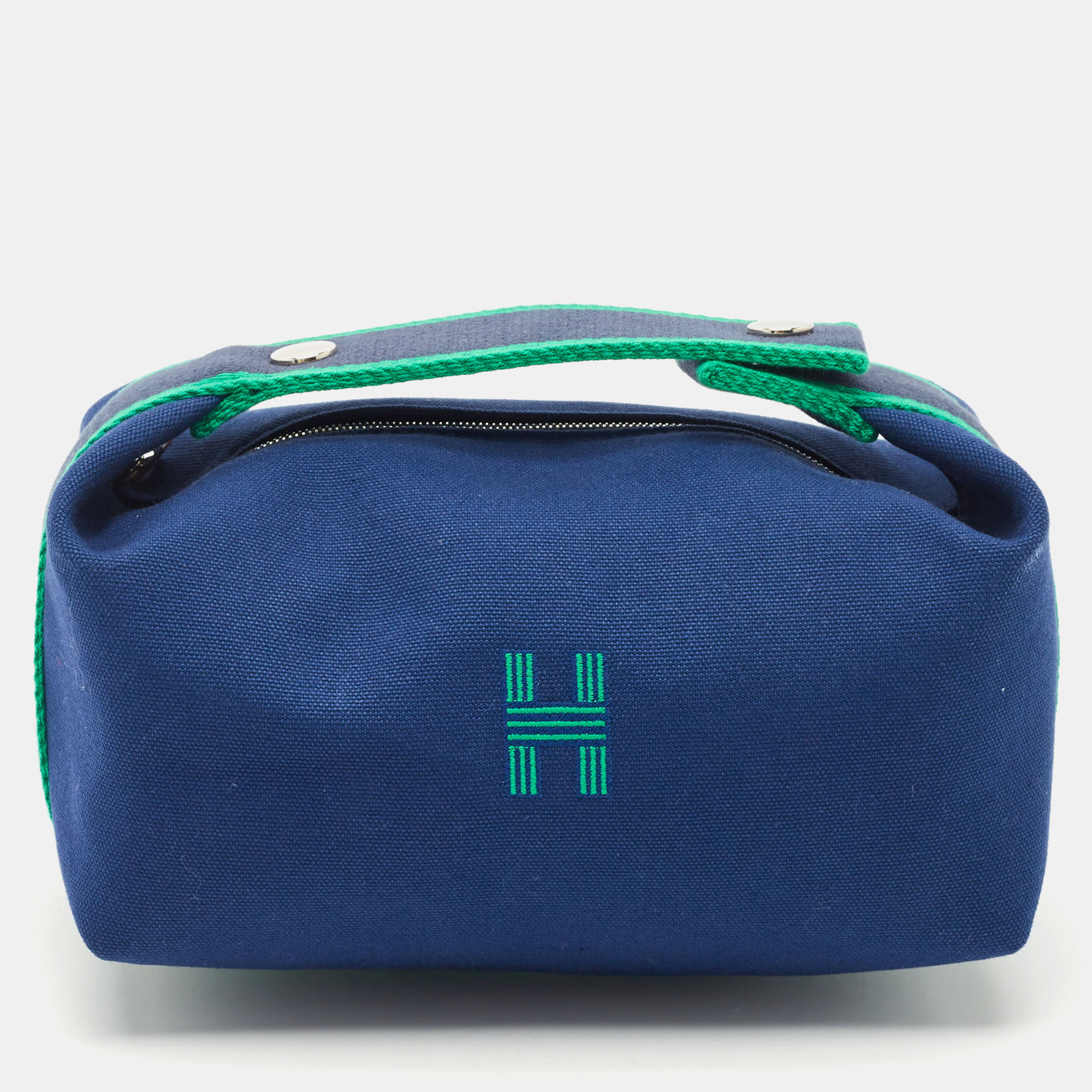 Pre-owned Hermes Marine Toile H Canvas Small Bride-a-brac Case In Blue