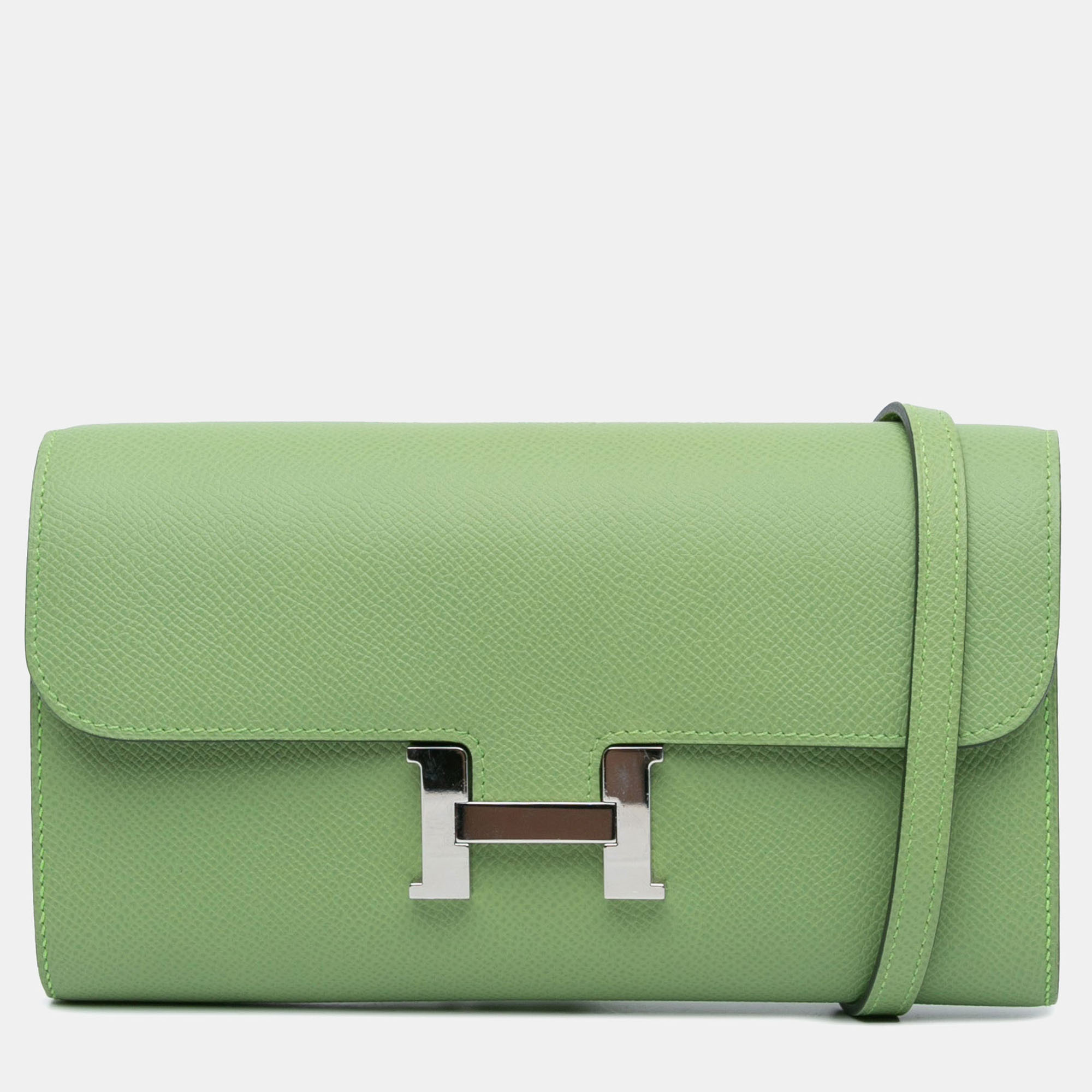 Pre-owned Hermes Constance Long To Go Green Epsom Leather Wallet