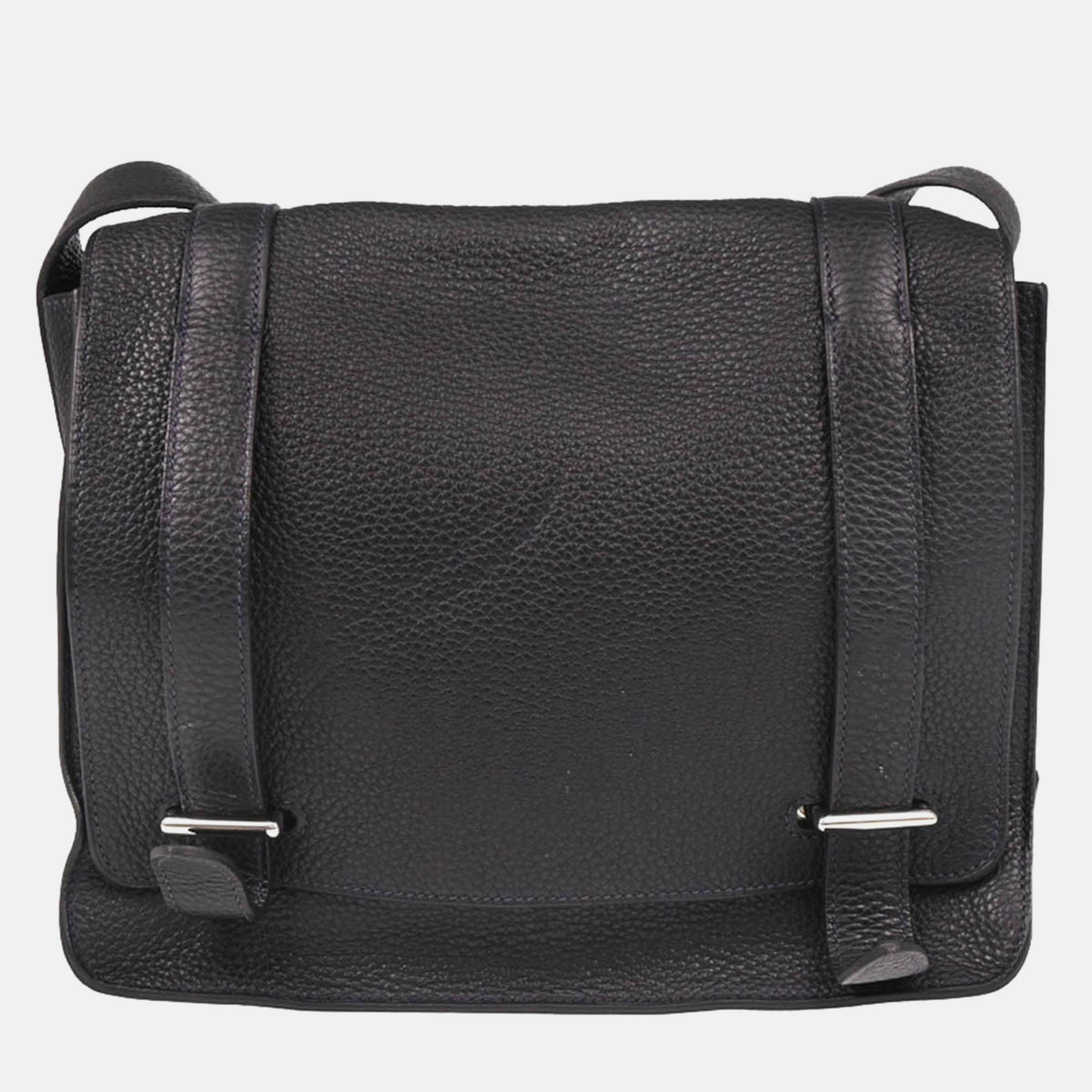 Pre-owned Hermes Blue Ocean Taurillon Clemence Steve Caporal 27 Shoulder Bag