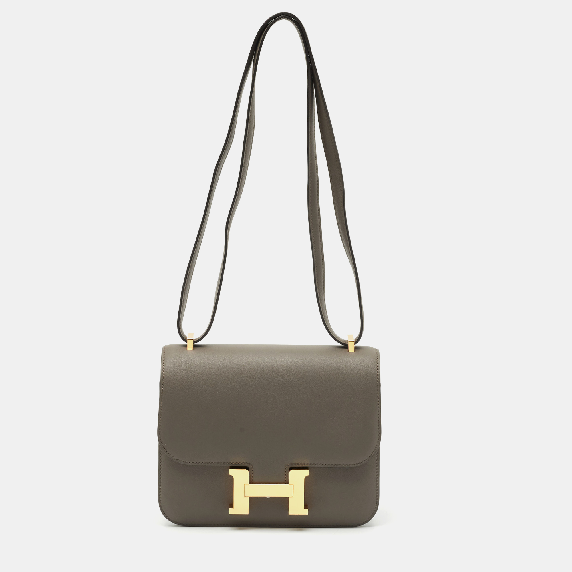 

Hermes Etain Swift Leather Gold Finish Constance 18 Mini Bag, Grey