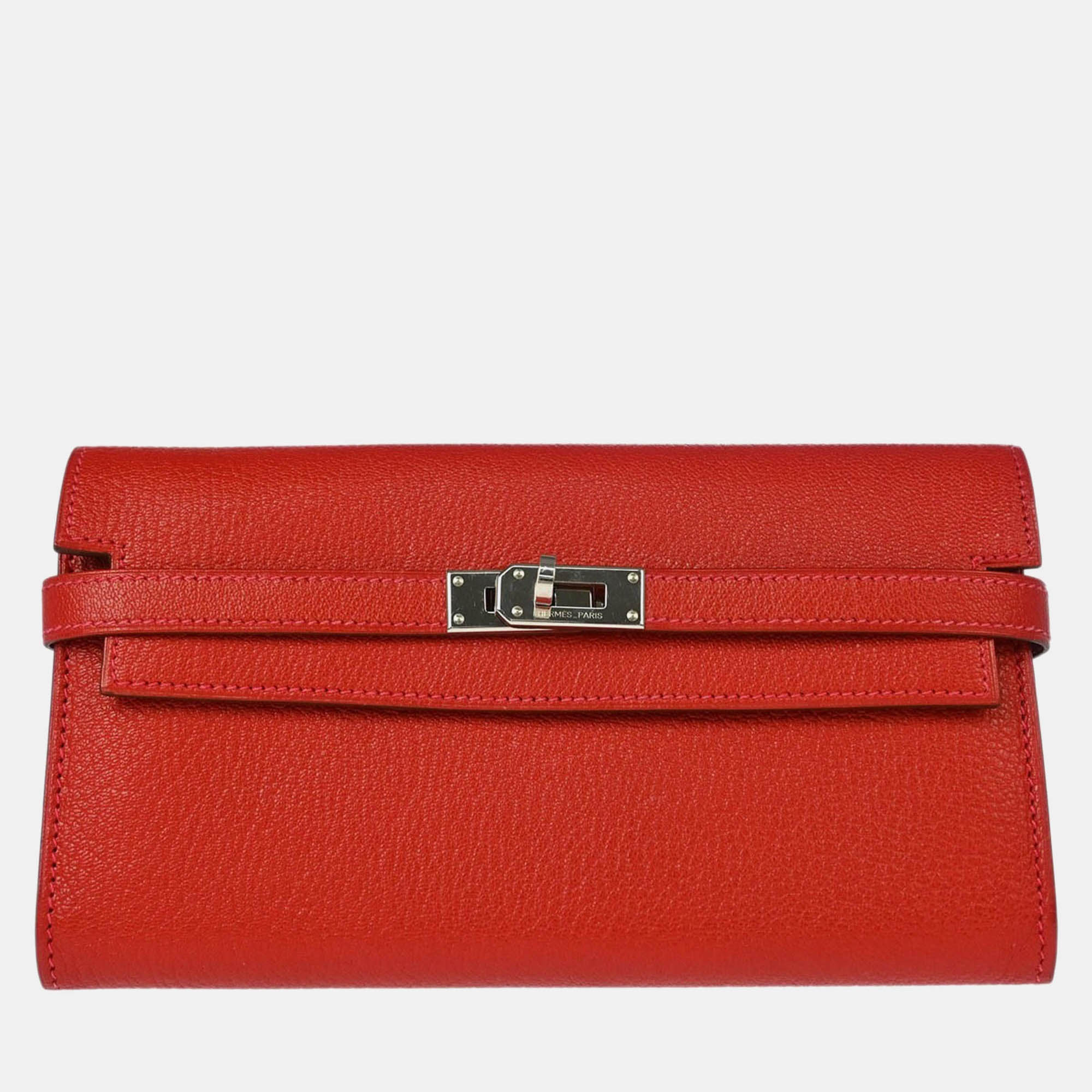 

Hermes Kelly Rouge Venitienne Chevre Wallet Purse, Red