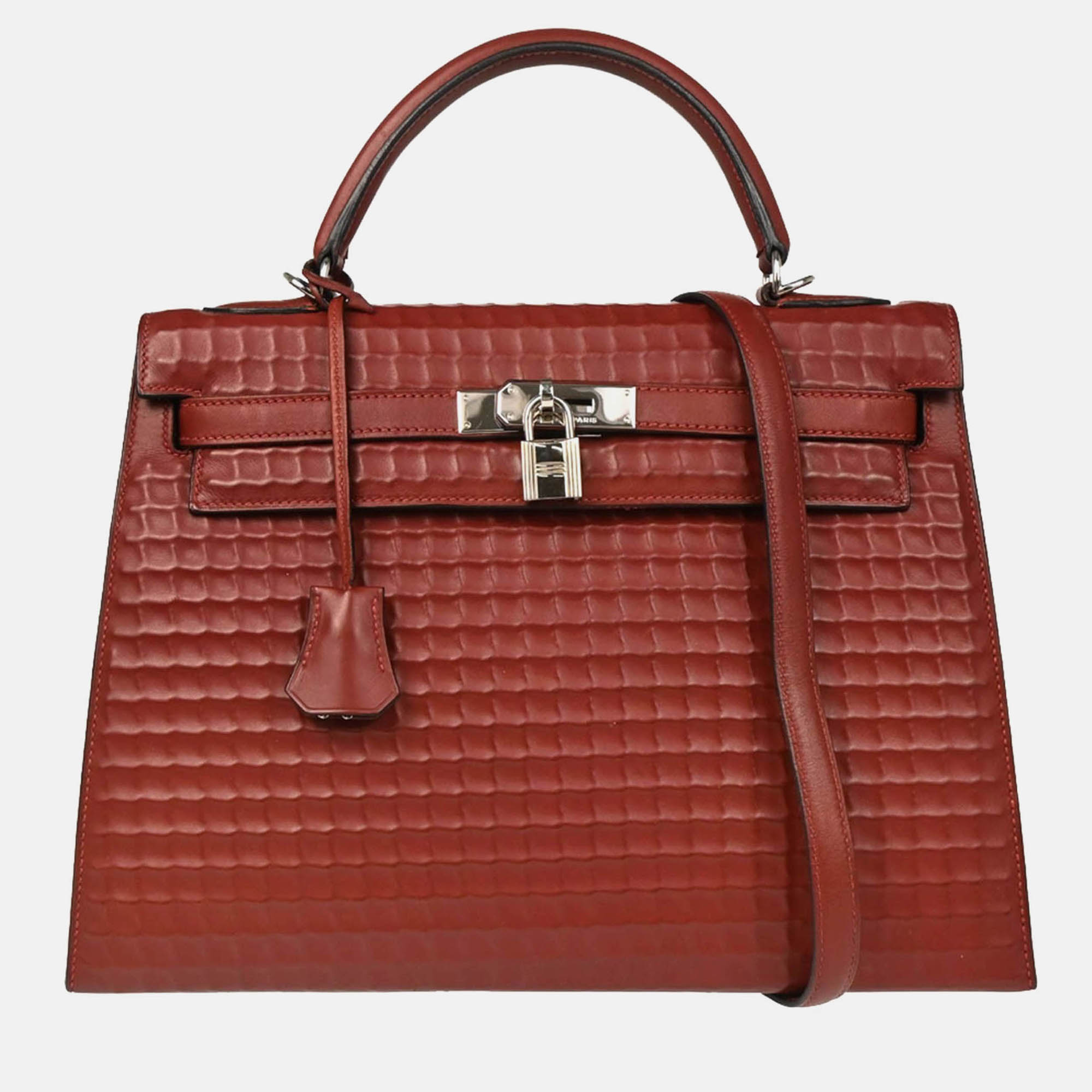 

Hermes Kelly 32 Sellier Rouge H Ever Deutch Waffle Handbag, Red