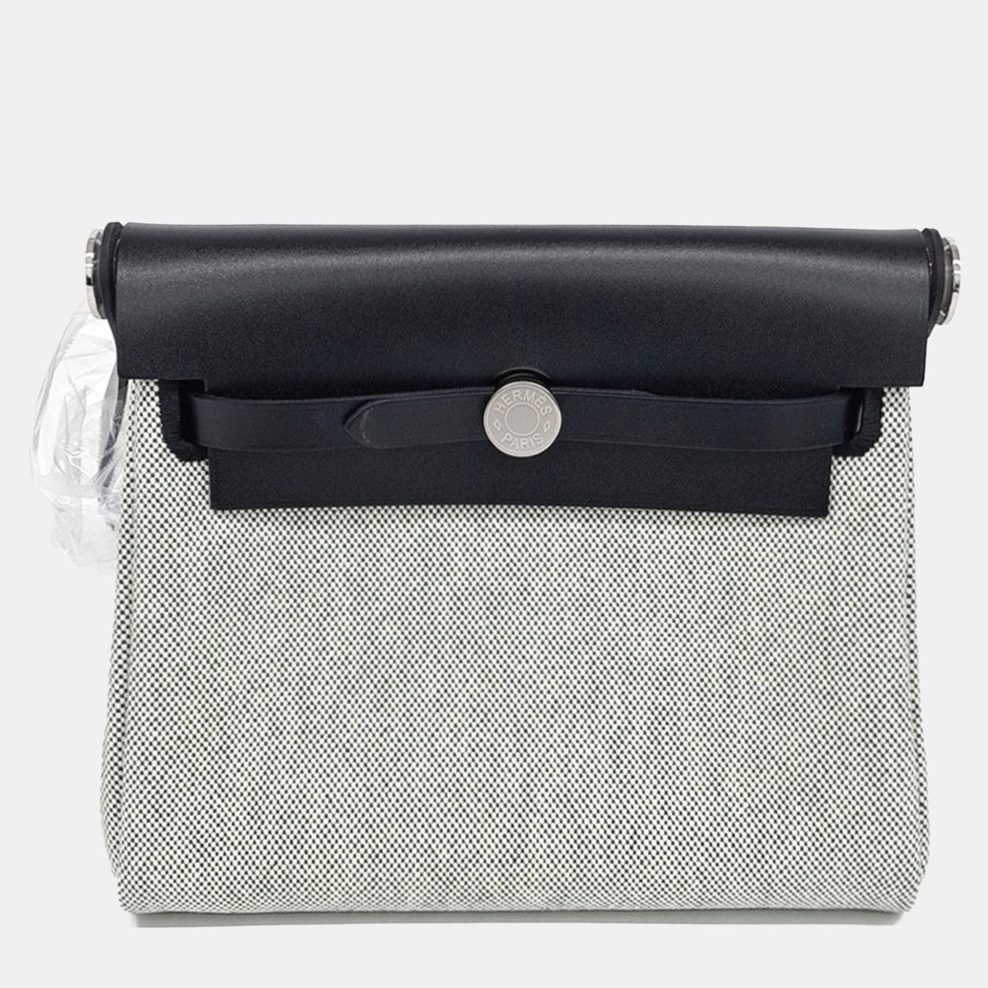 

Hermes Herbag 20 Black Green Fabric And Leather Bag