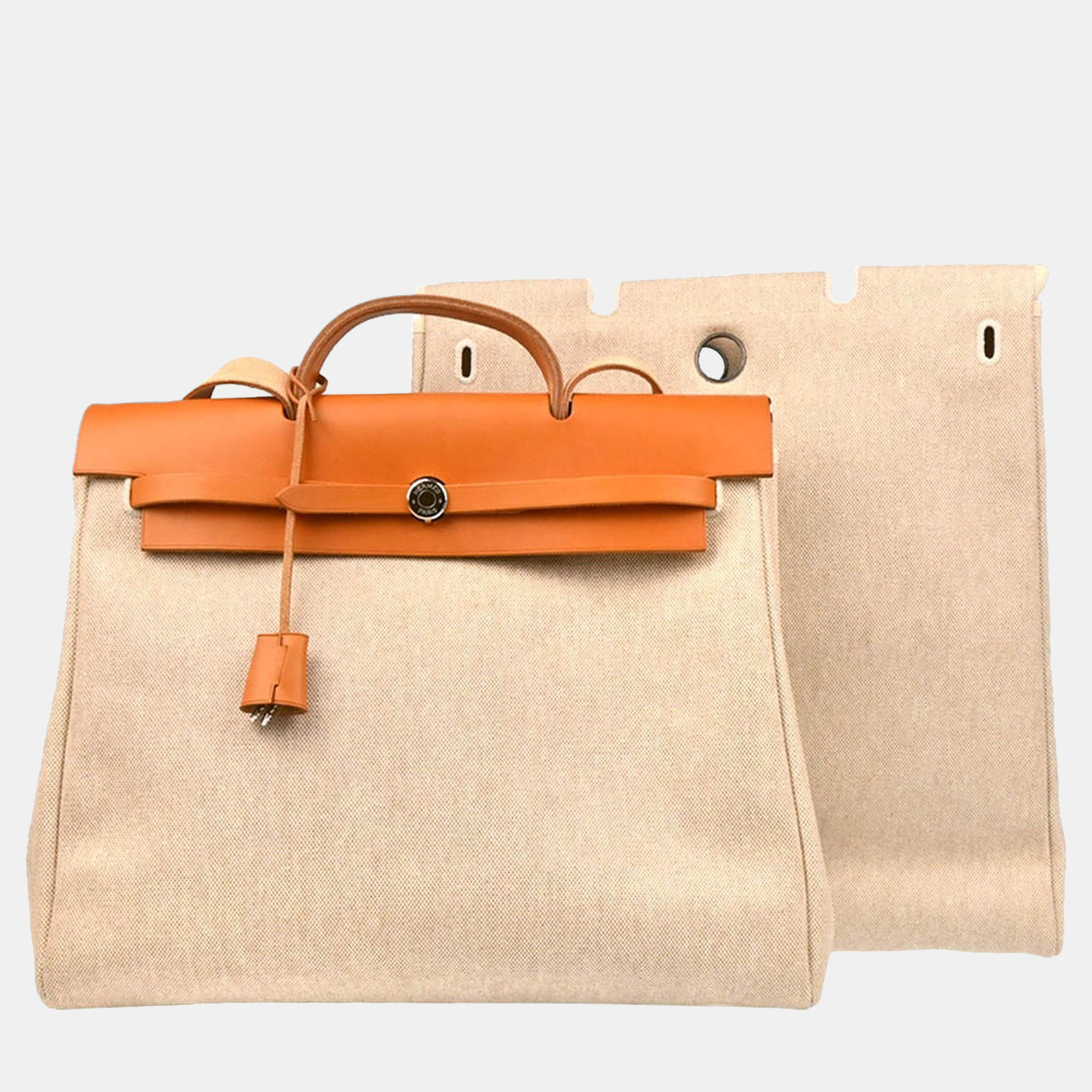

Hermes Beige Toile H Herbag MM 2 in 1 2way Handbag